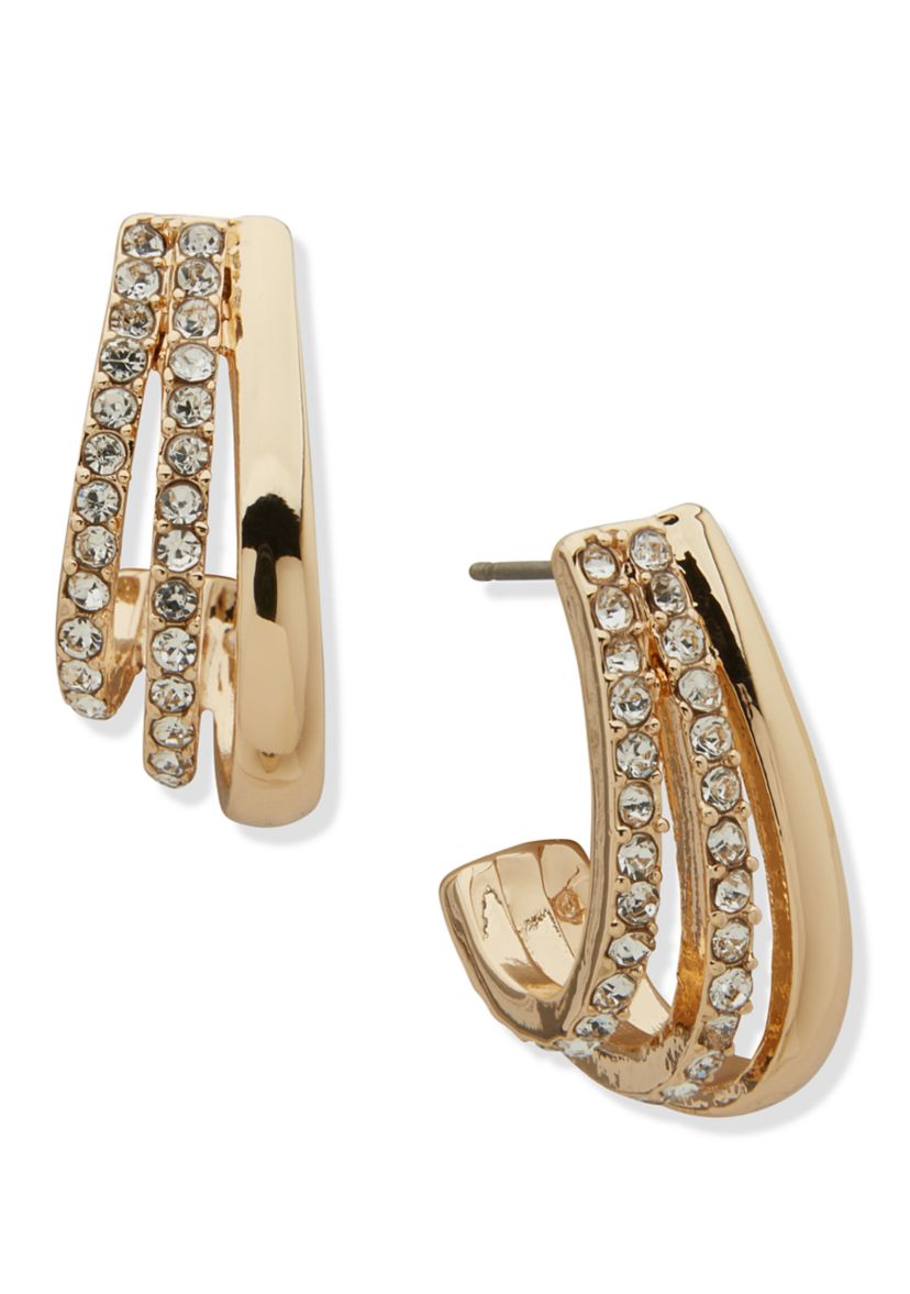 Gold Tone Crystal 25mm 3 Way Hoop Earrings