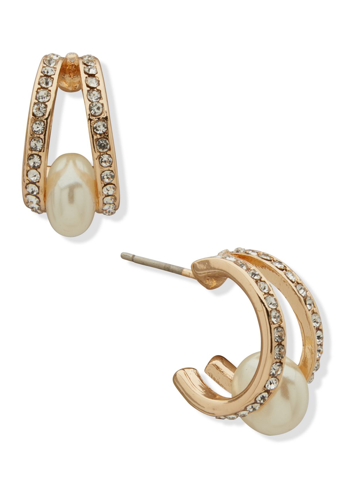 White Bead Pavé Hoop Earrings