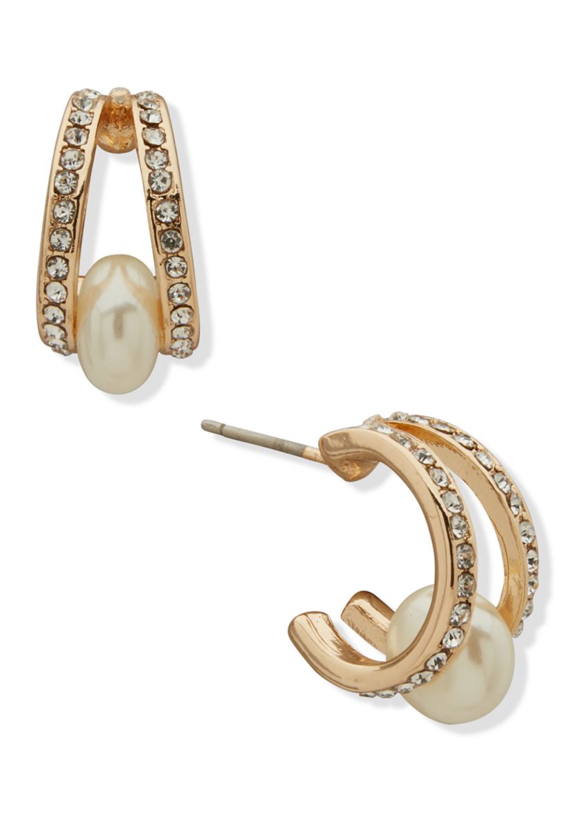 White Bead Pavé Hoop Earrings
