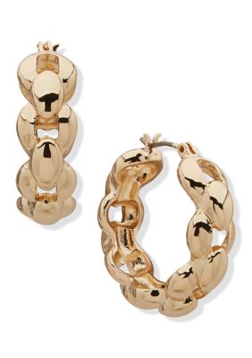 Anne Klein Puffed Dome Link Hoop Earrings, Gold
