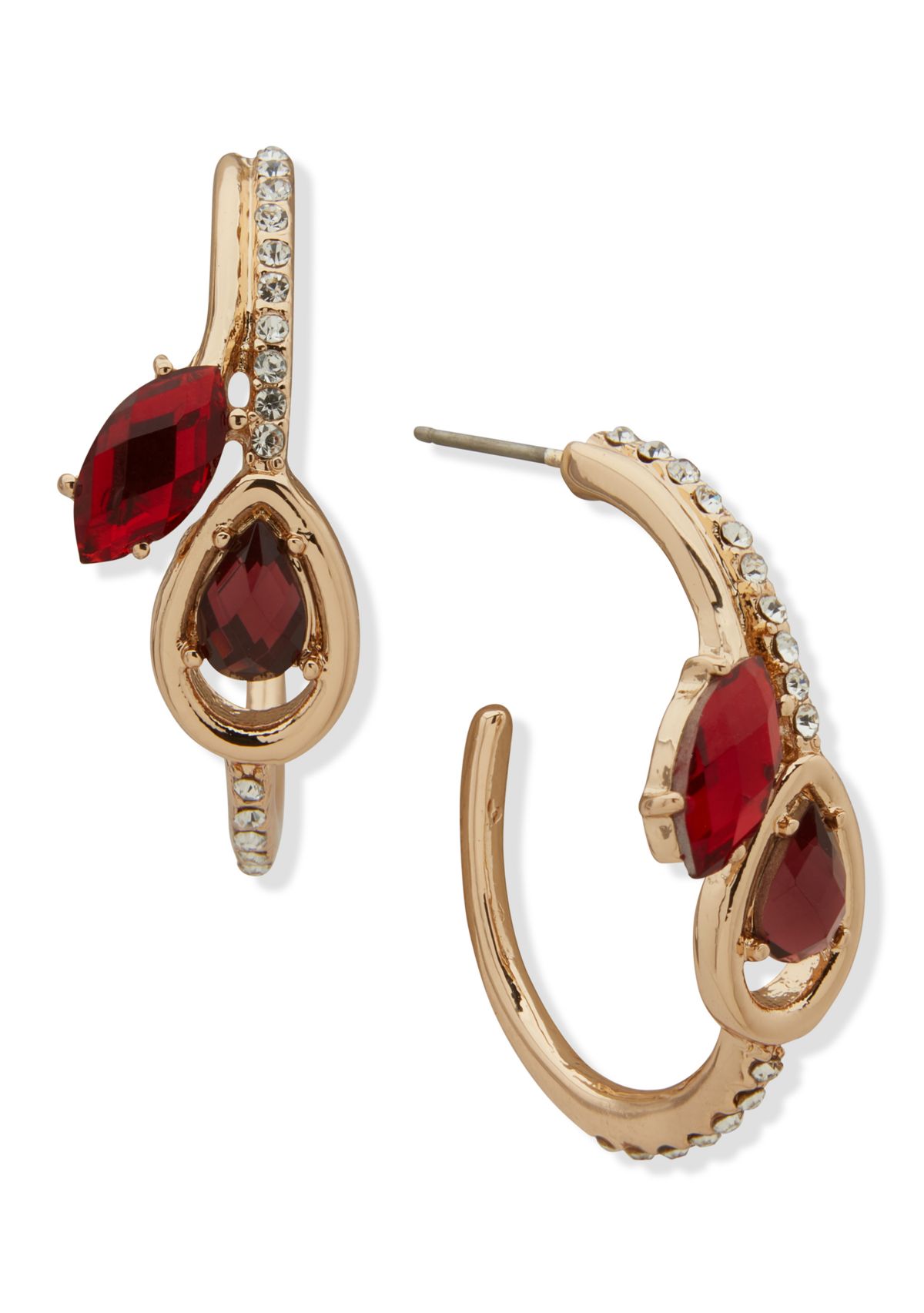 Teardrop Red Crystal Hoop Earrings