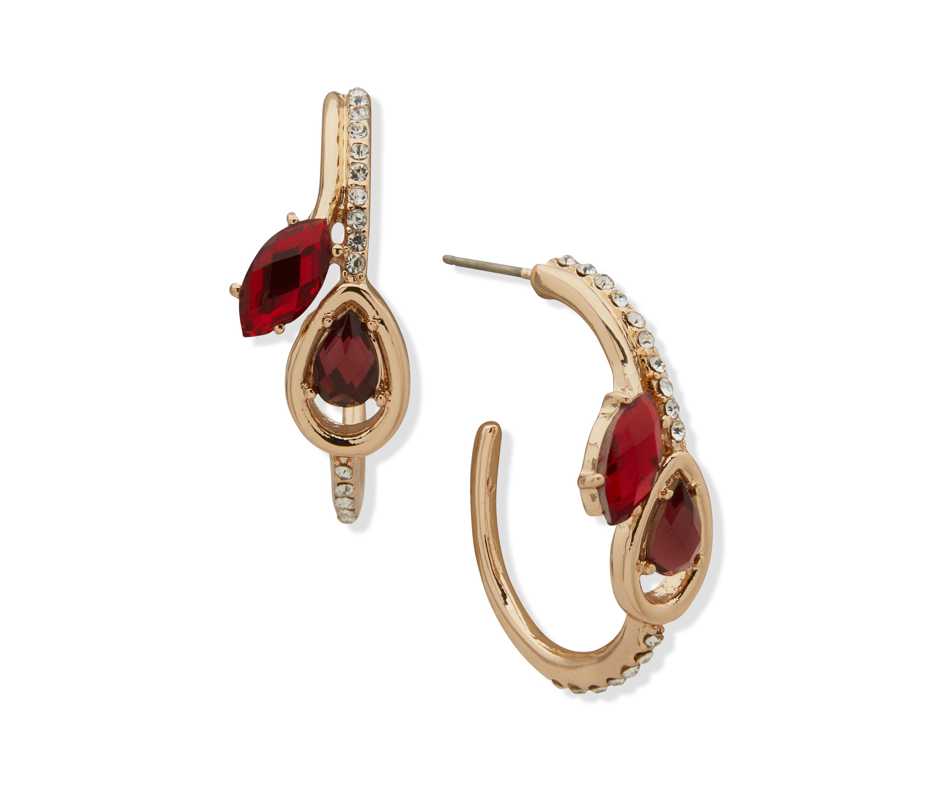 Teardrop Red Crystal Hoop Earrings
