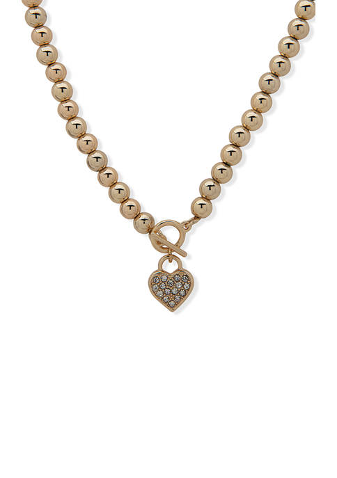 Gold Tone Crystal 16 Inch Heart Pendant Necklace