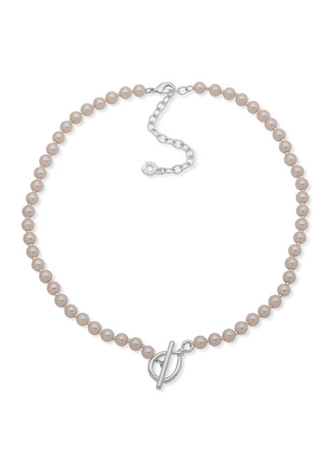 Silver Tone Pink Pearl 16 Inch Twisted Pearl Collar Necklace