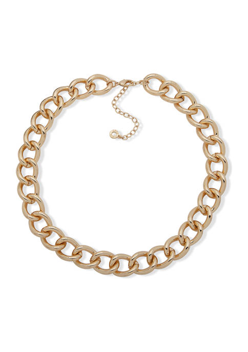 Gold Tone 17 Inch Curb Chain Collar Necklace