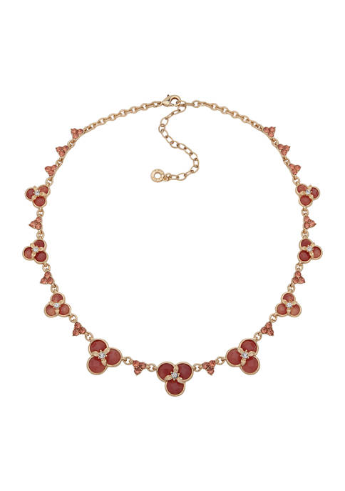 Gold Tone Cherry Multi 16" Flower Collar Necklace 