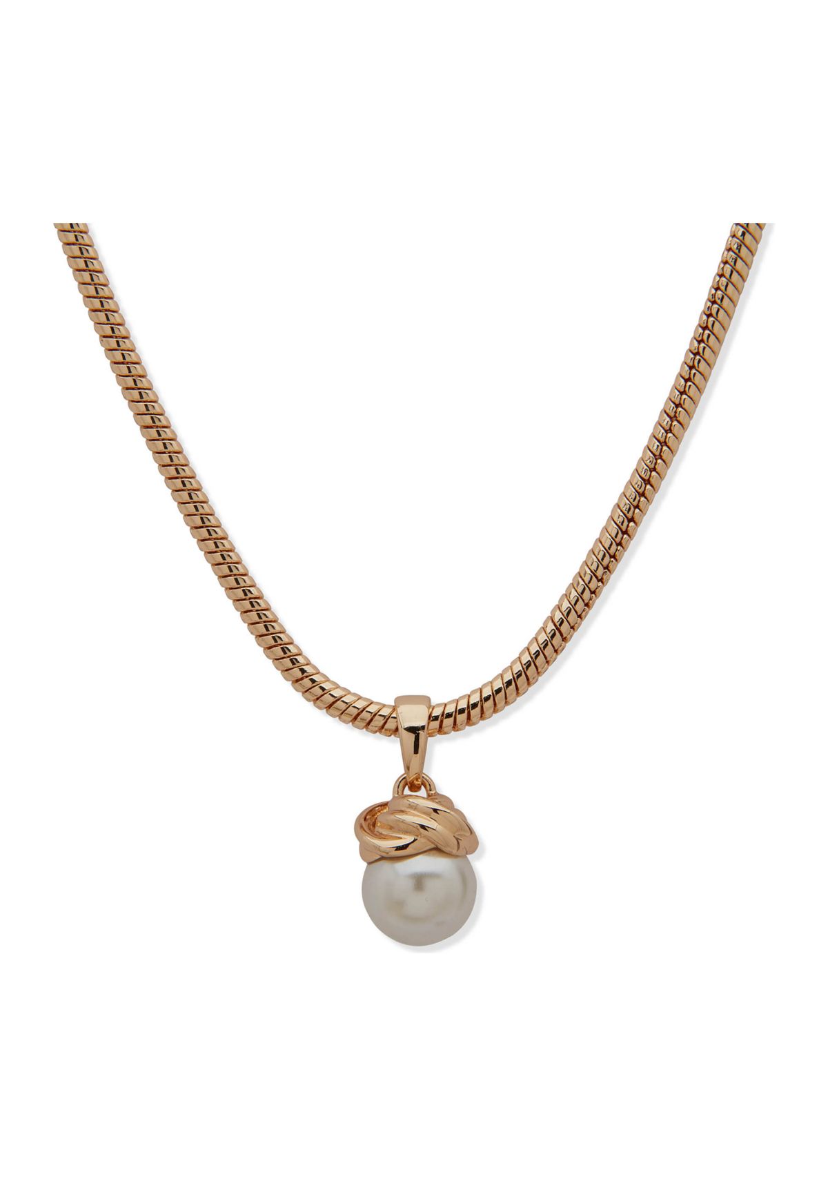 Gold Tone 16" Snake Chain with Knot Pearl Pendant Necklace