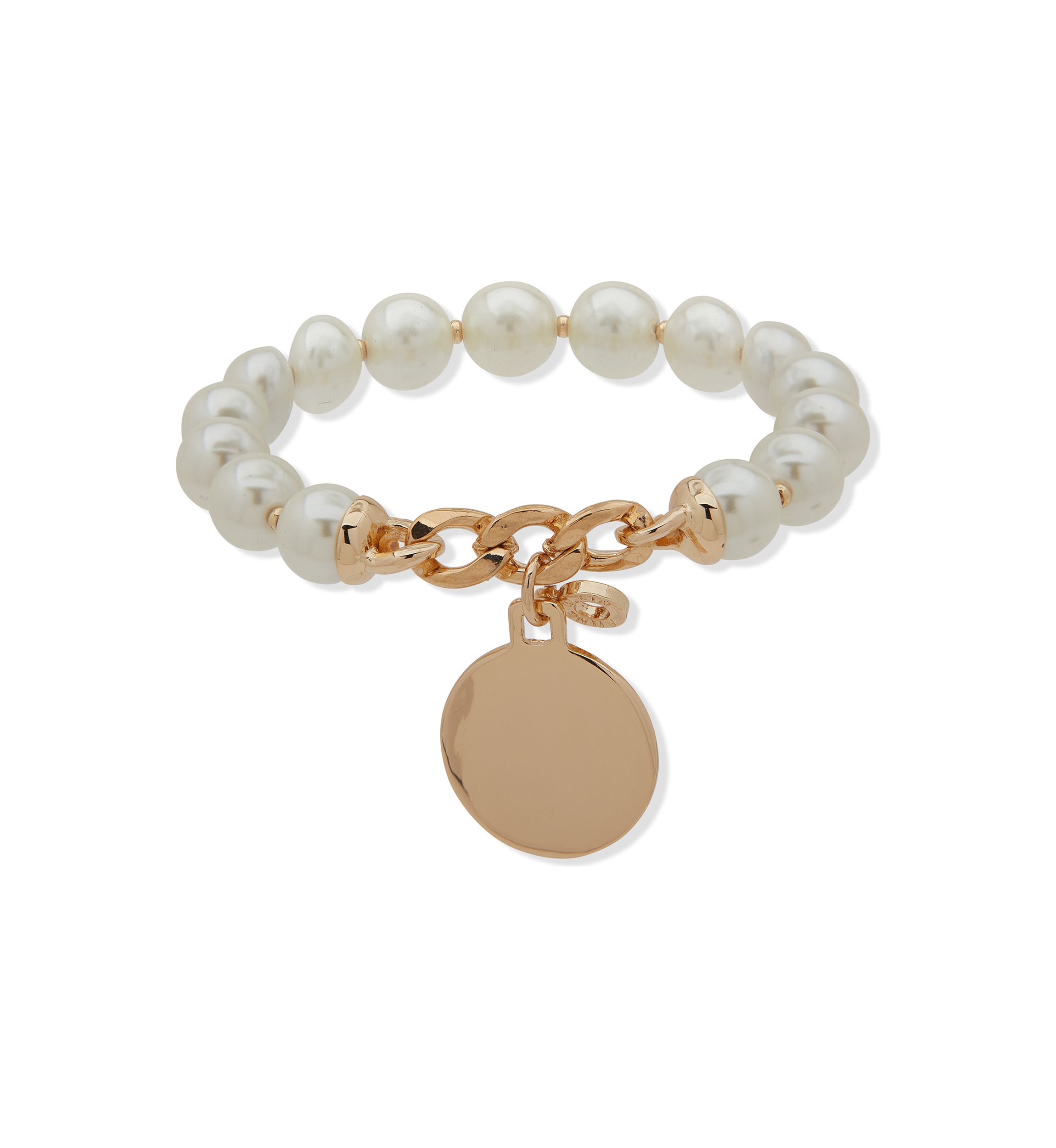 Gold Tone Pearl Stretch Bracelet 
