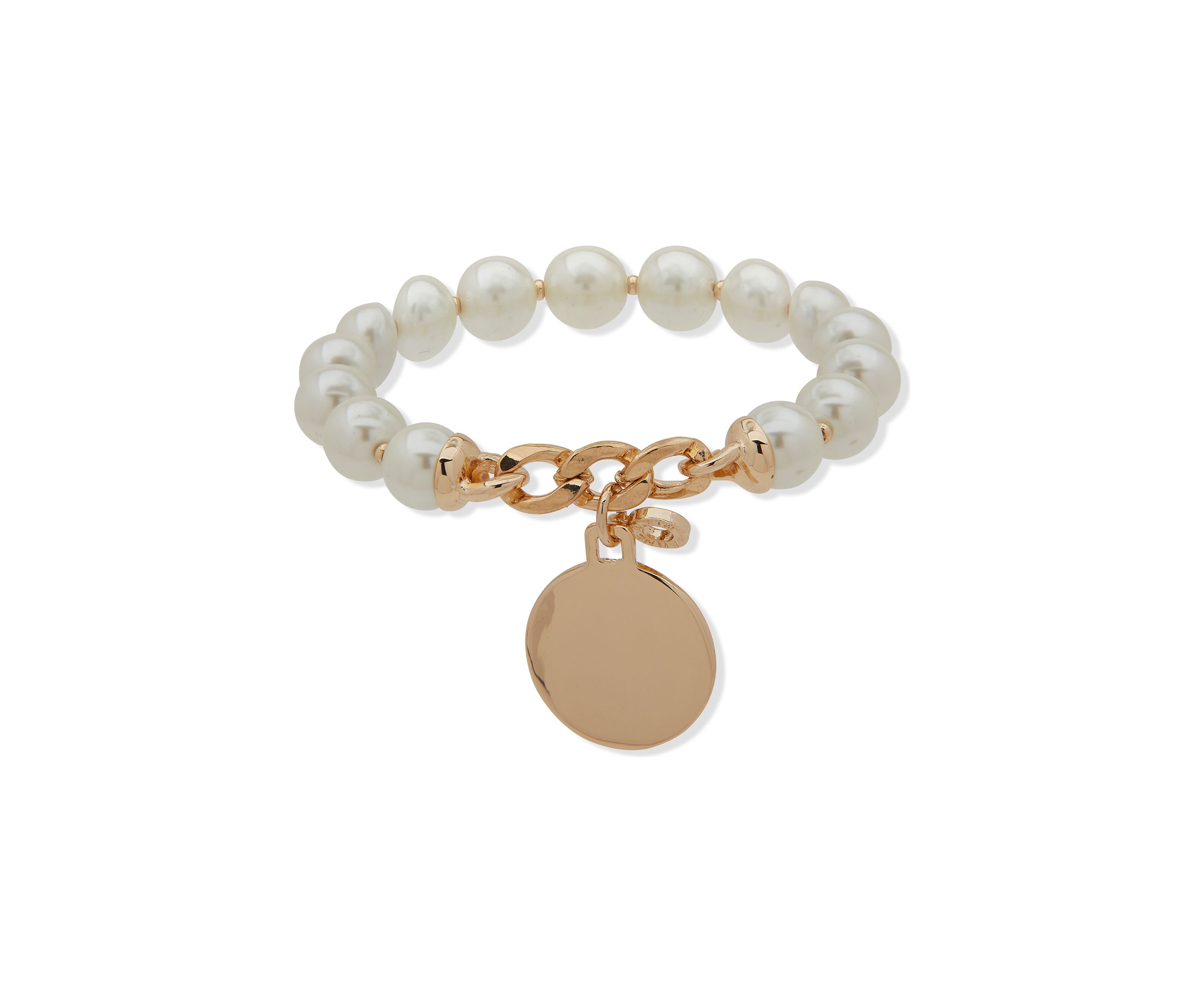 Gold Tone Pearl Stretch Bracelet 