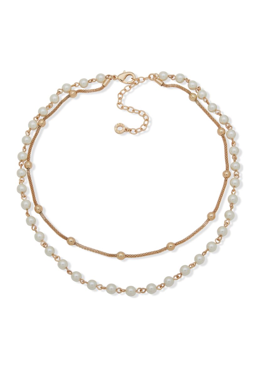 Gold Tone 16 Pearl Multi Row Necklace