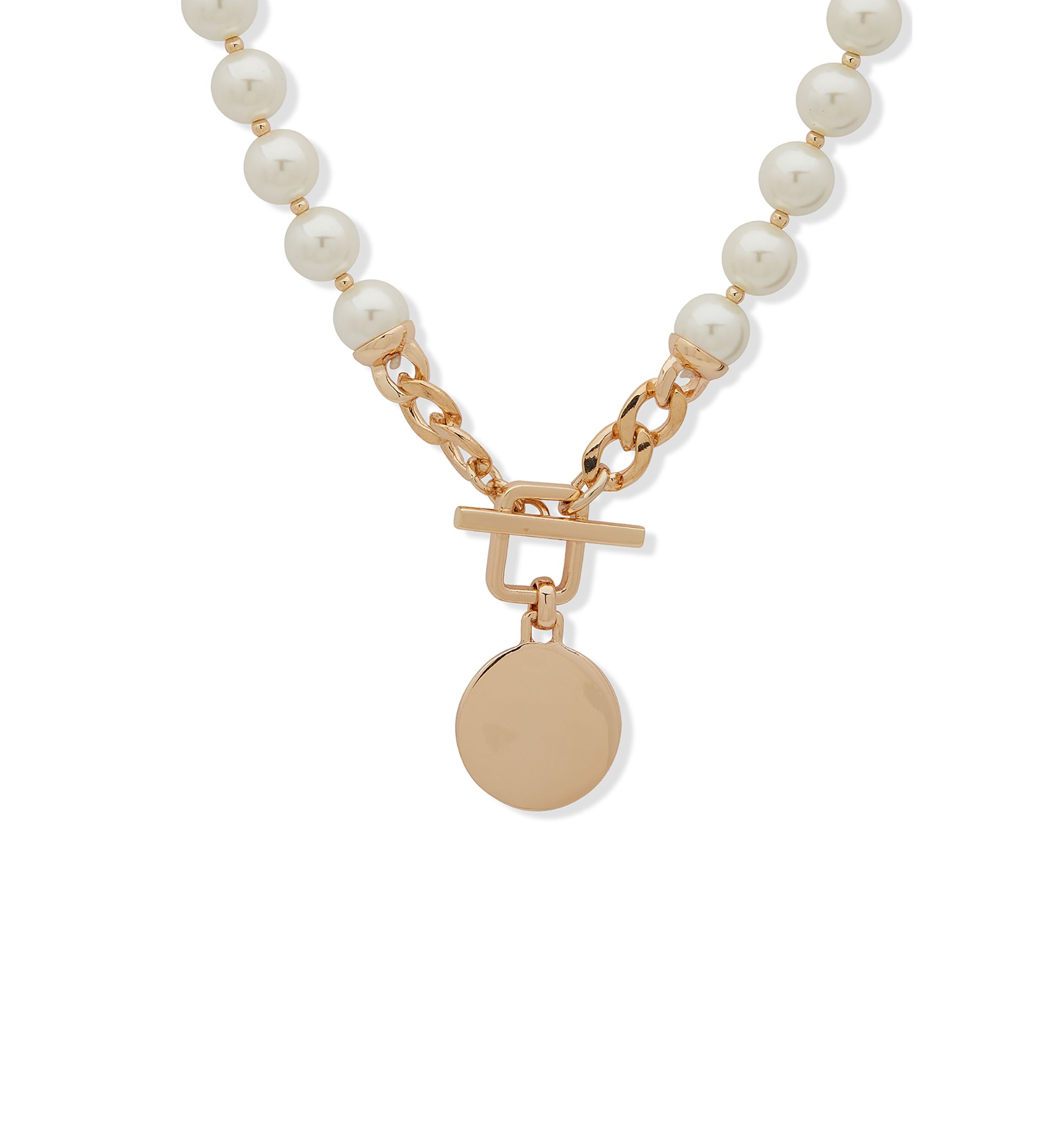 Gold Tone 16 Pearl Toggle Collar Necklace