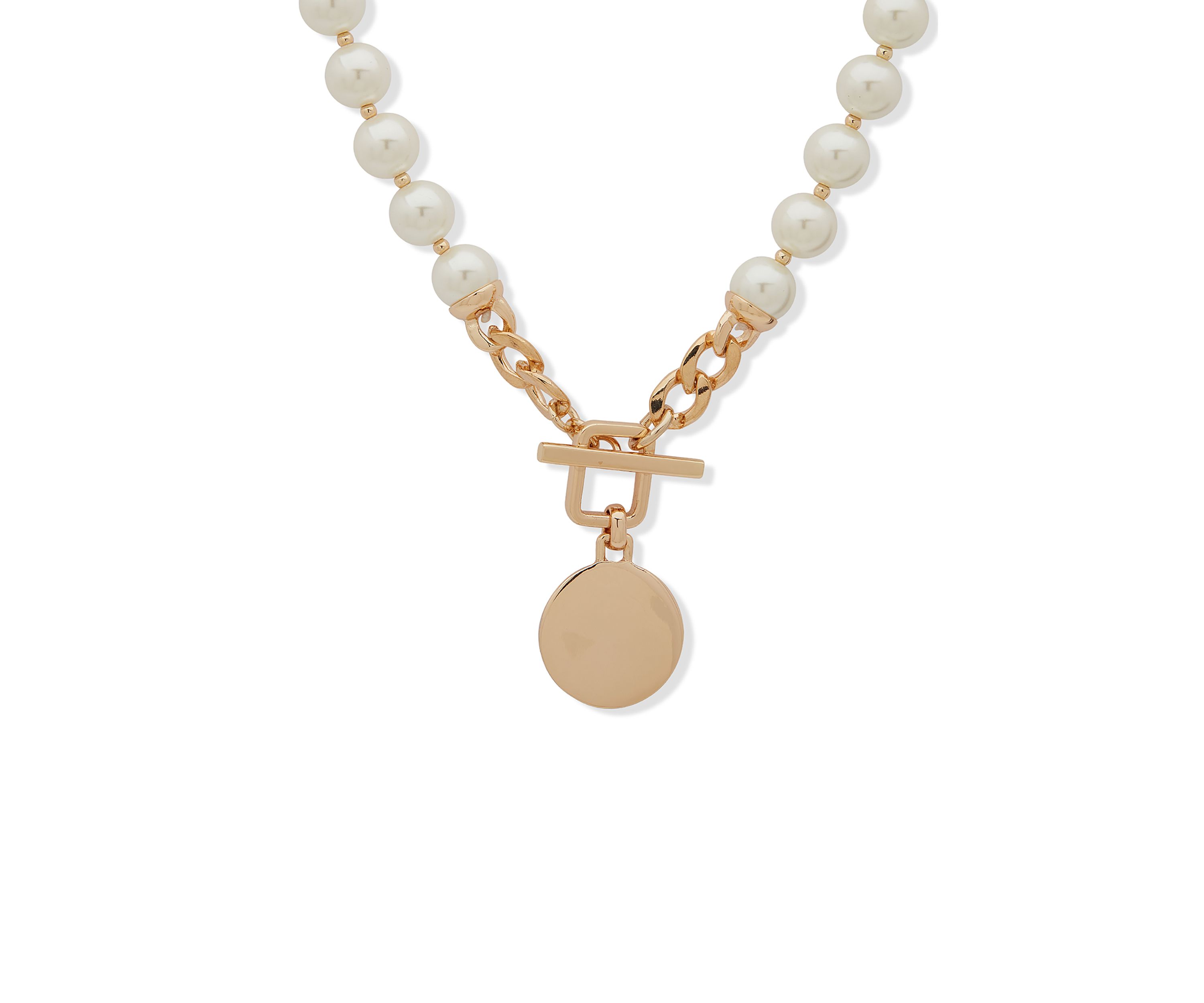 Gold Tone 16 Pearl Toggle Collar Necklace