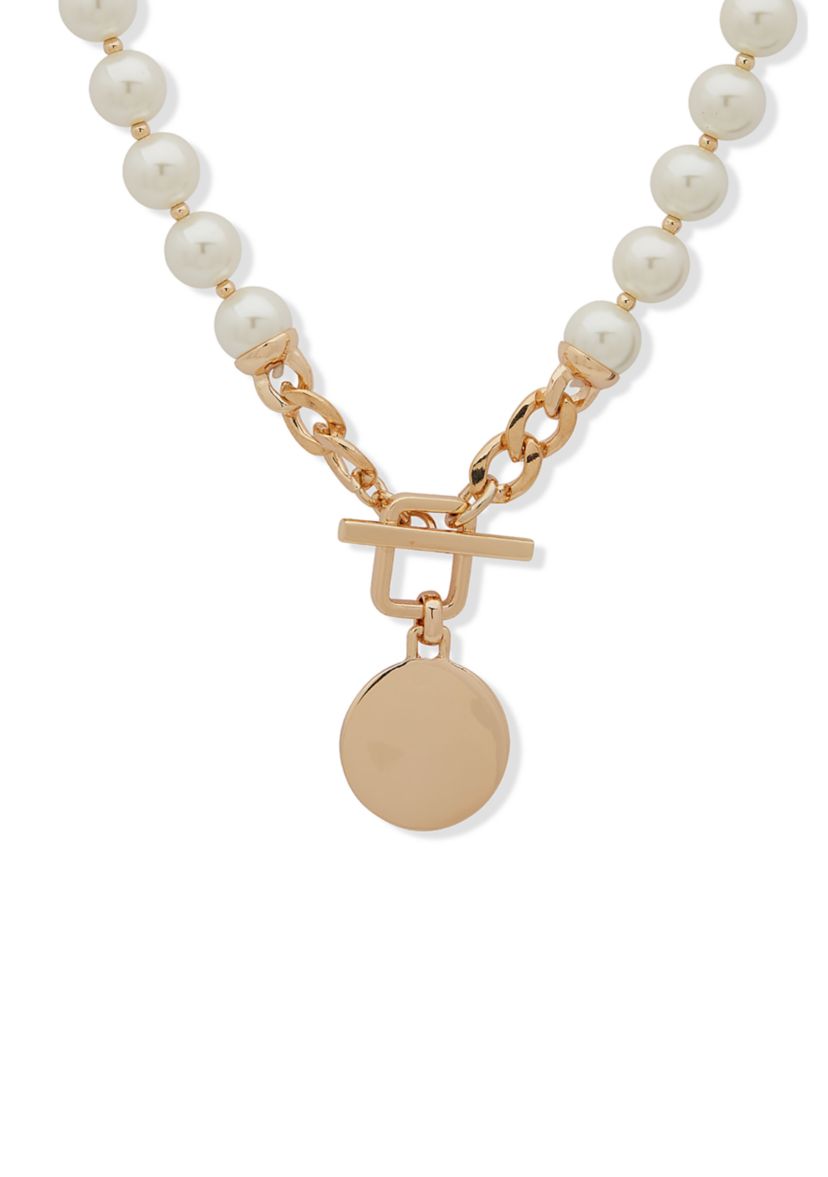Gold Tone 16 Pearl Toggle Collar Necklace