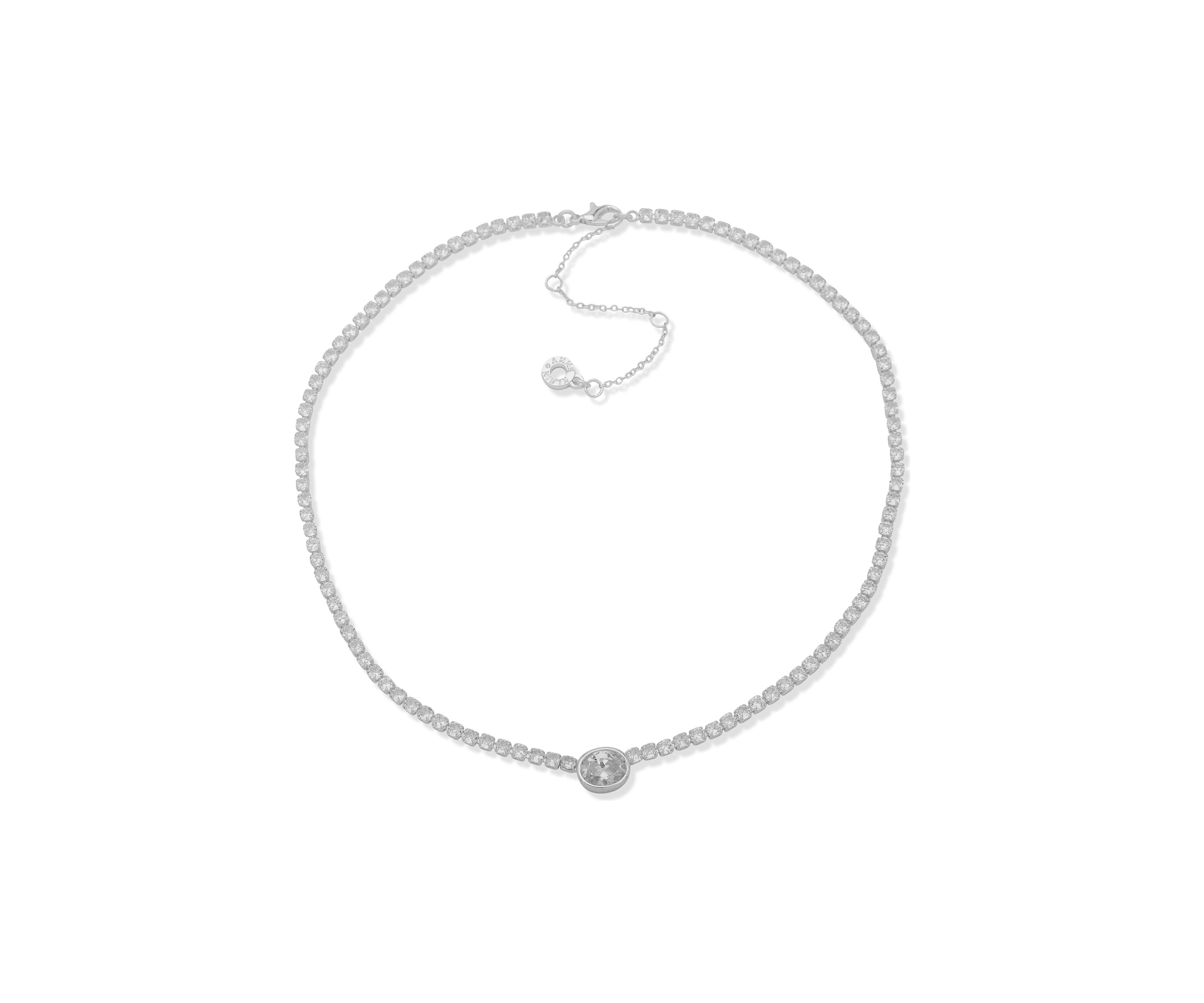 Silver Tone 16 Crystal Oval Pendant Necklace