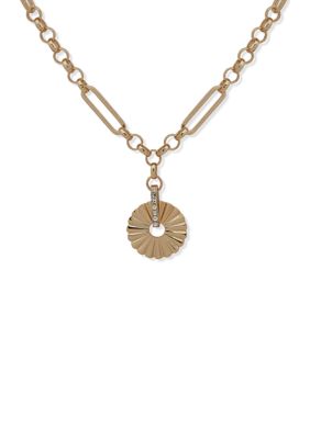 Gold Tone 16'' Crystal Scalloped Pendant Necklace