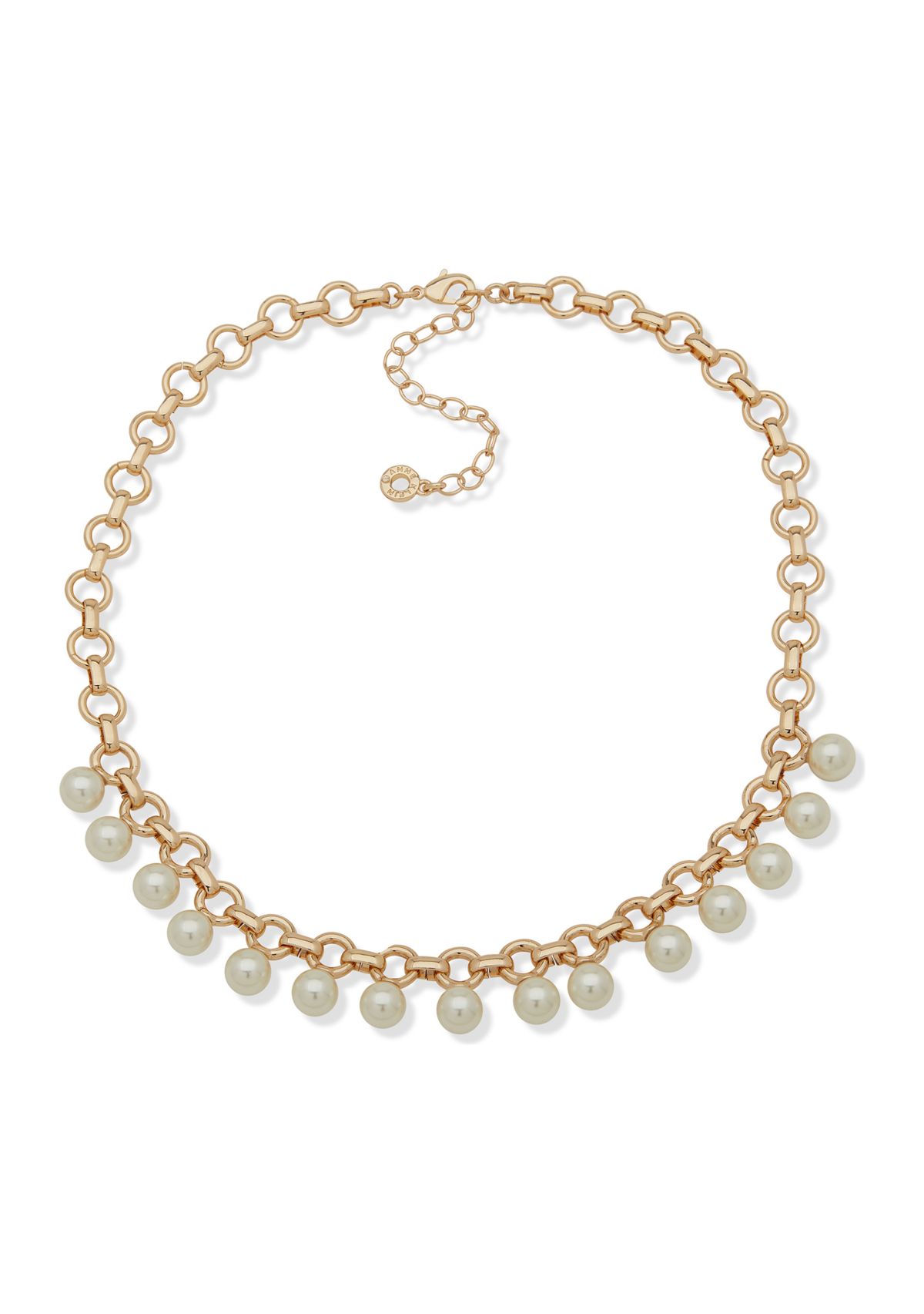 Gold Tone 16 Rolo Chain with Pearl Frontal Necklace