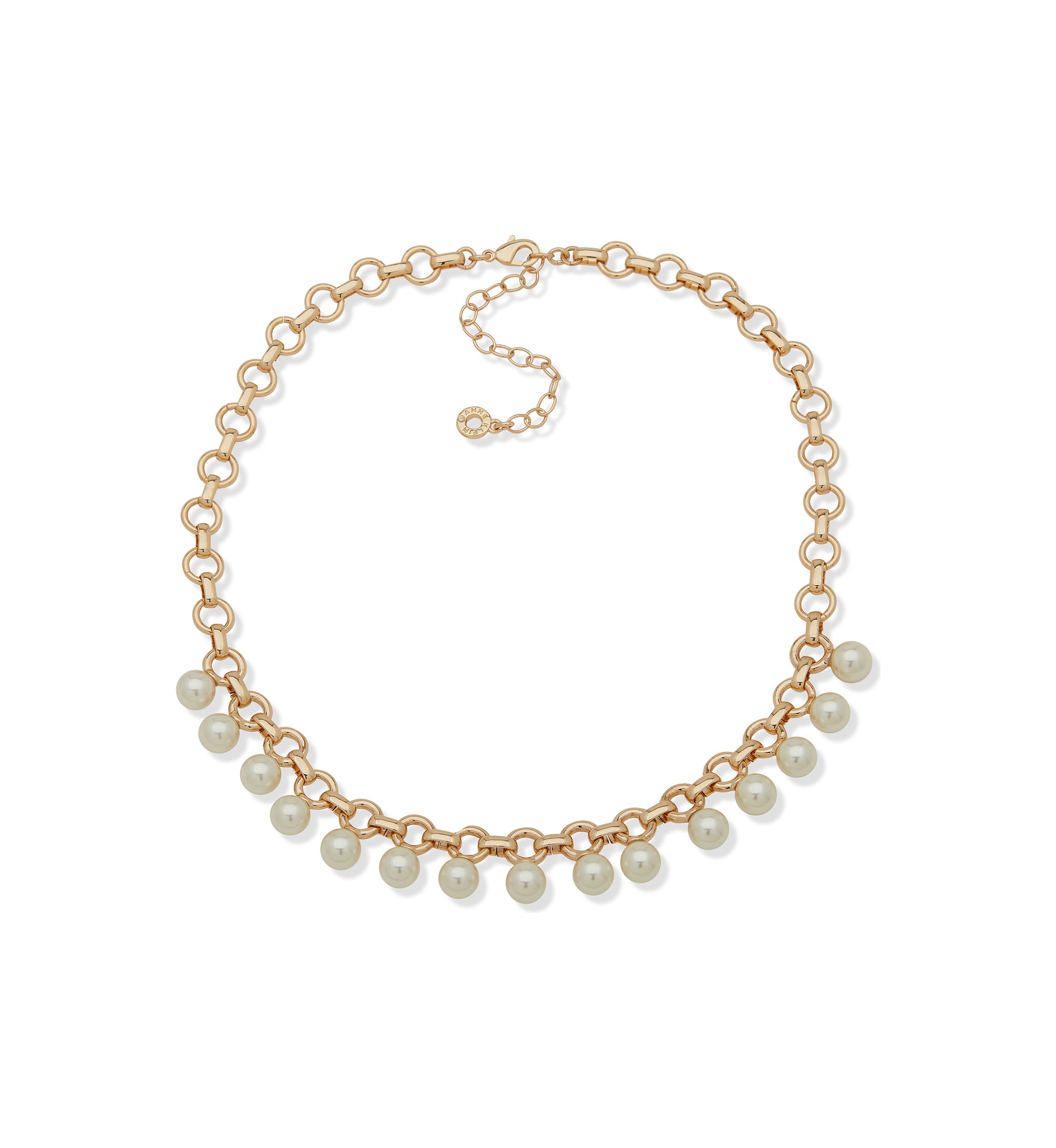 Gold Tone 16 Rolo Chain with Pearl Frontal Necklace