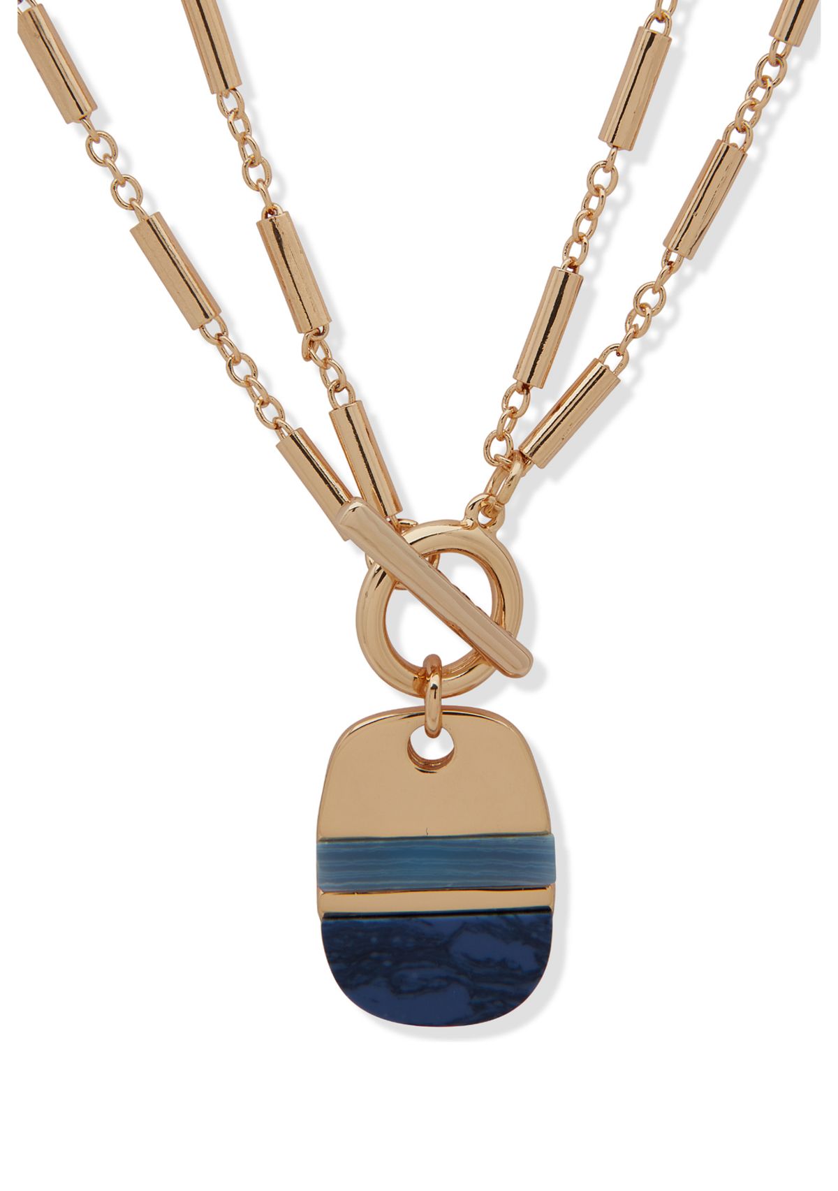 Gold Tone Multicolor Inlay Pendant Necklace