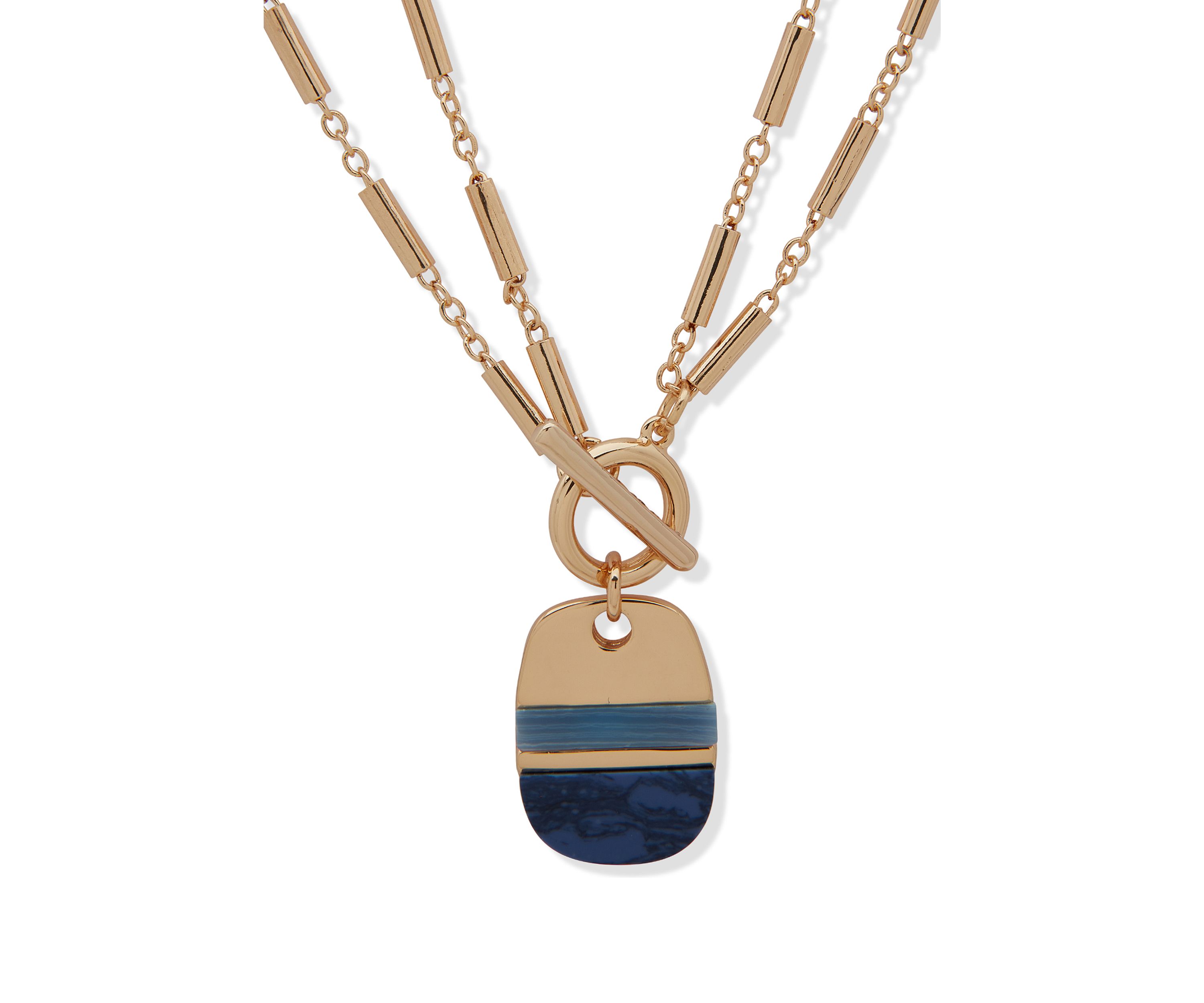 Gold Tone Multicolor Inlay Pendant Necklace