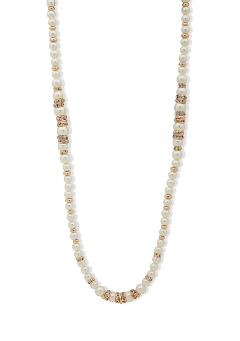 Gold Tone 42 Stationed Rondelle Necklace