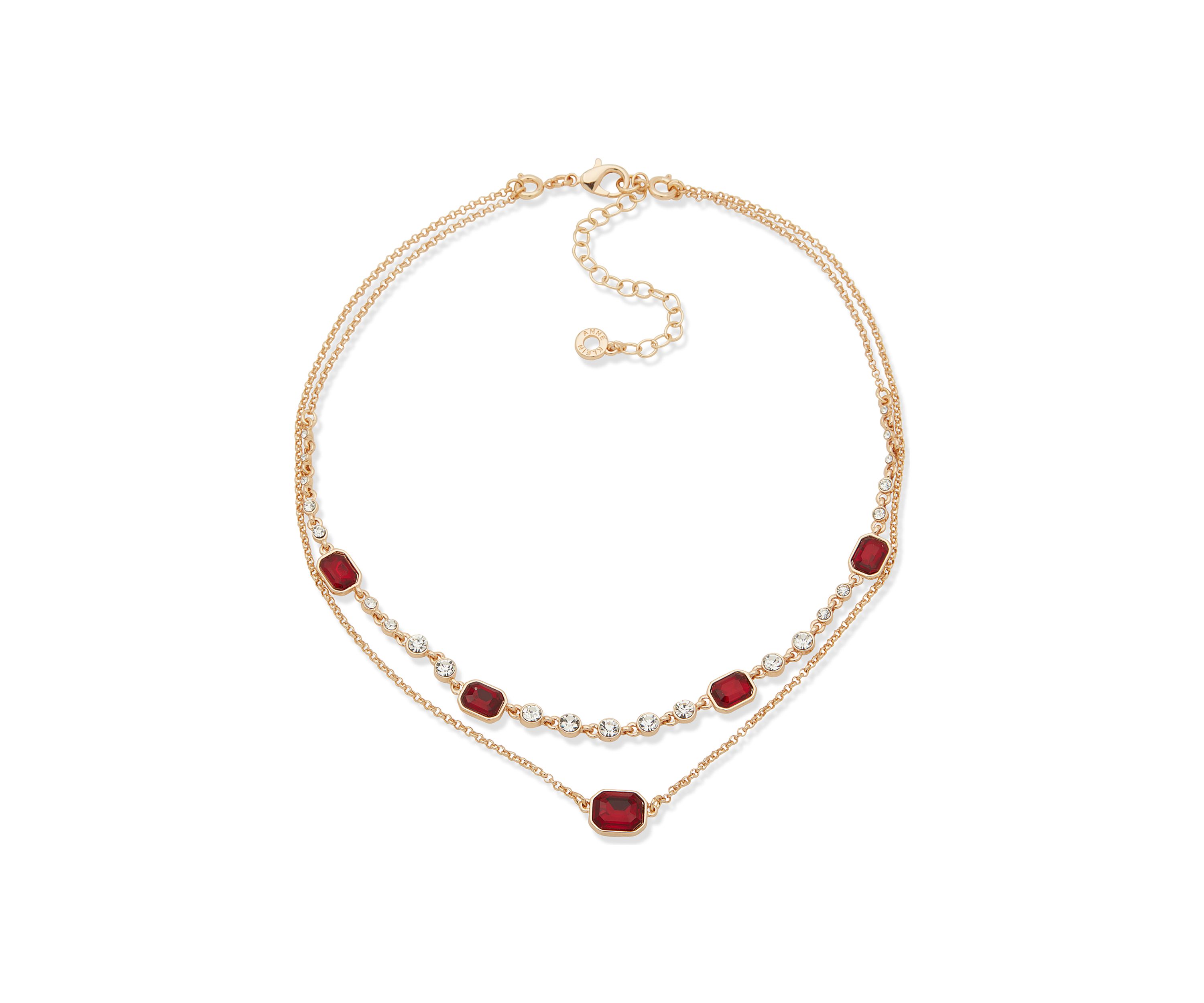 Gold Tone Siam Crystal Convertible Frontal Necklace