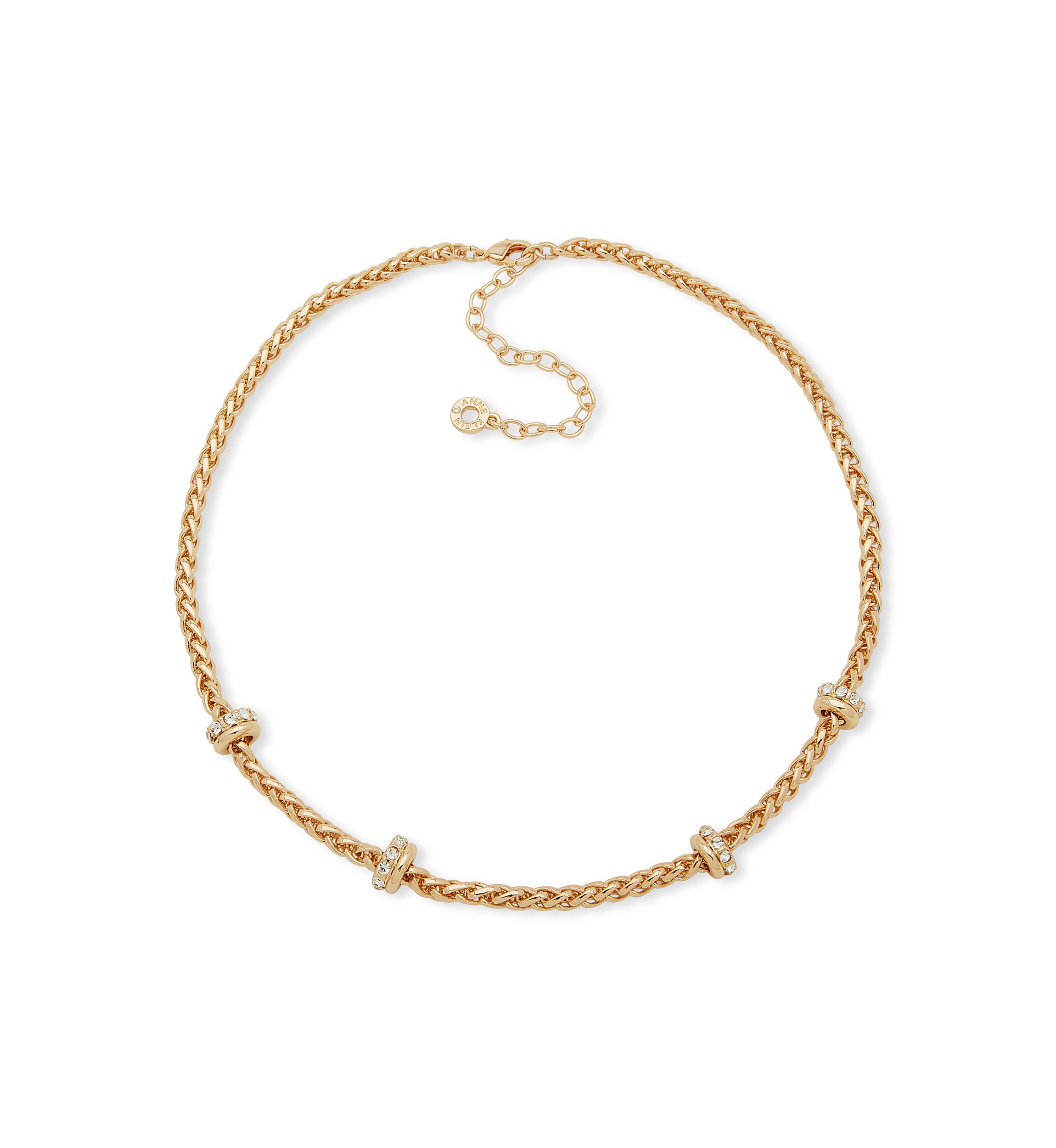 Gold Tone Crystal Wheat Chain Necklace