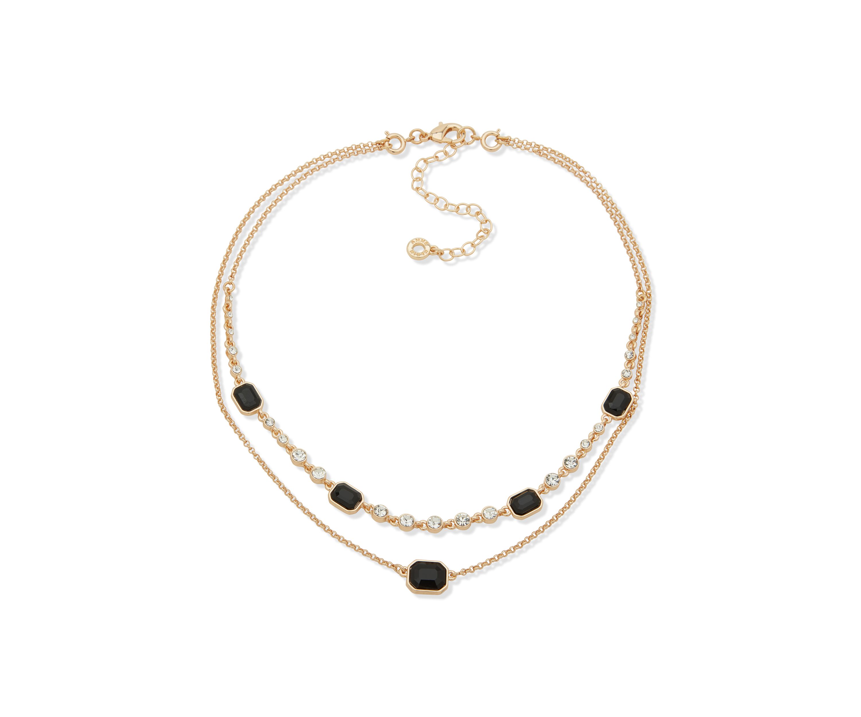 Gold Tone Jet Crystal Stone Convertible Frontal Necklace
