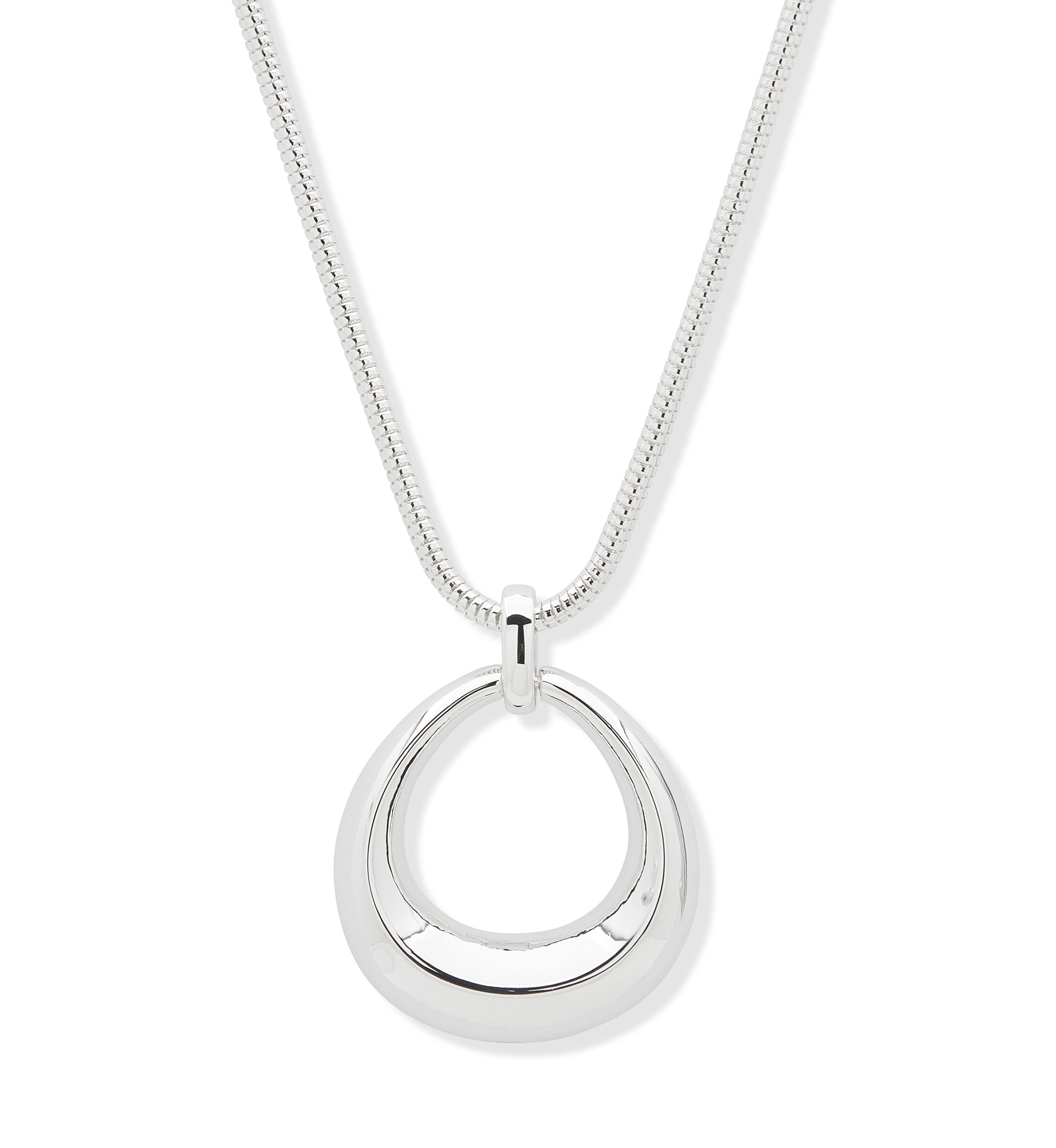 Silver Tone Open Oval Pendant Necklace