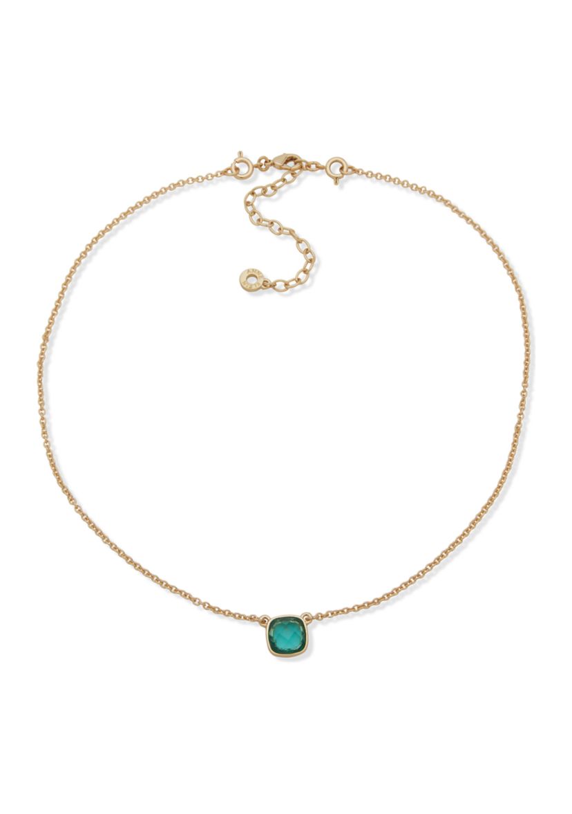 Gold Tone Stone Pendant Necklace