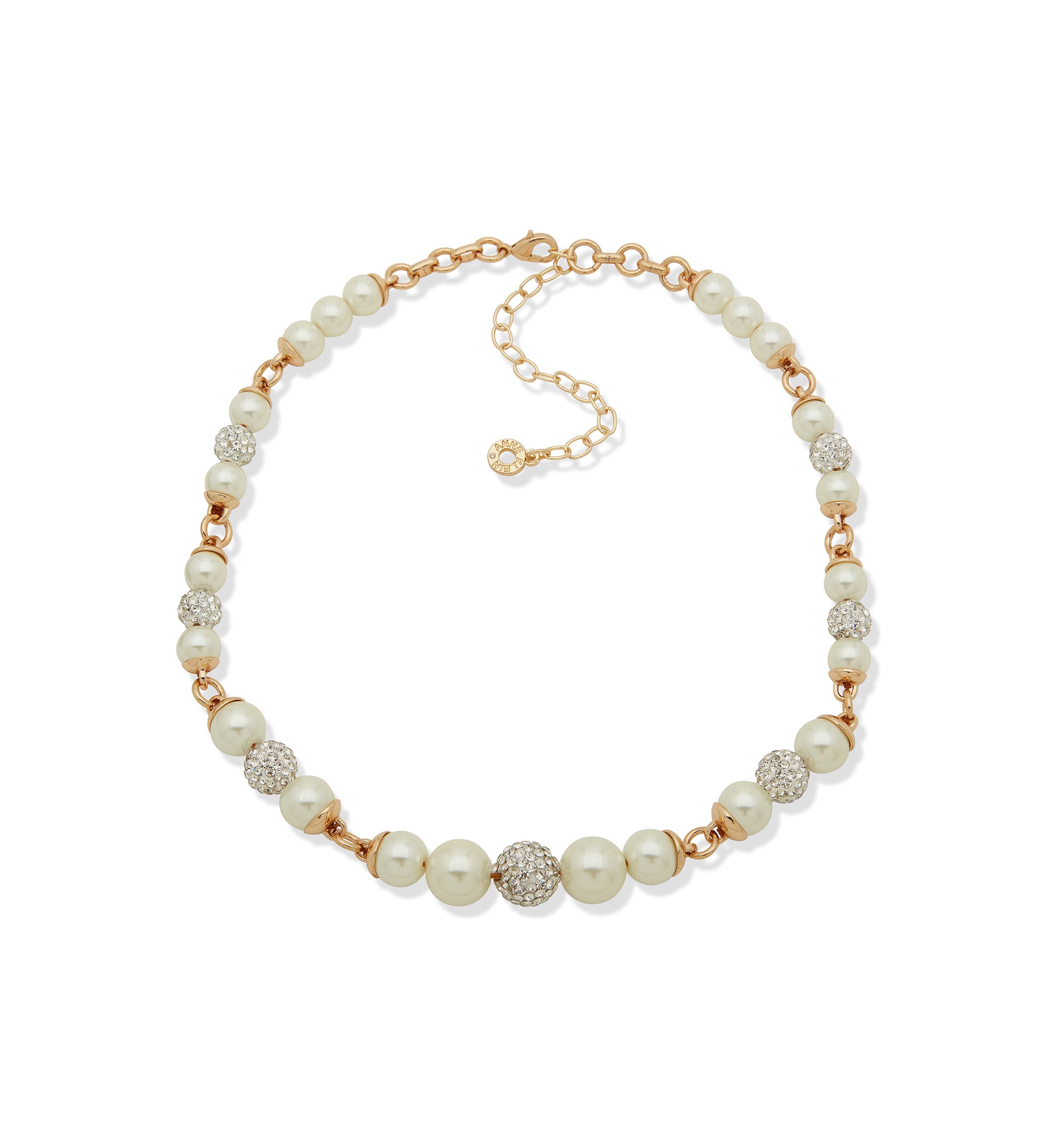 Gold Tone Pearl Crystal Fireball Collar Necklace