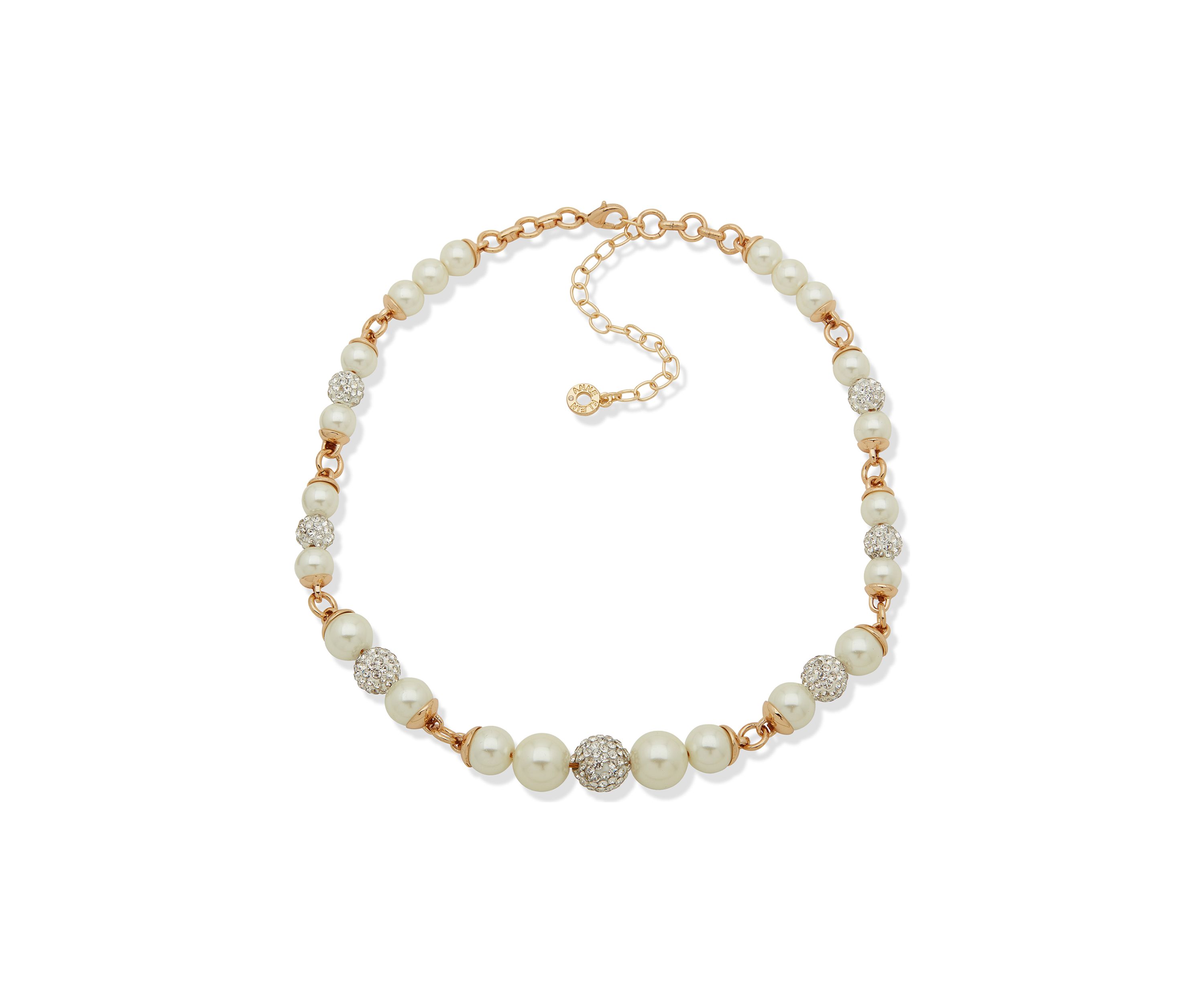 Gold Tone Pearl Crystal Fireball Collar Necklace