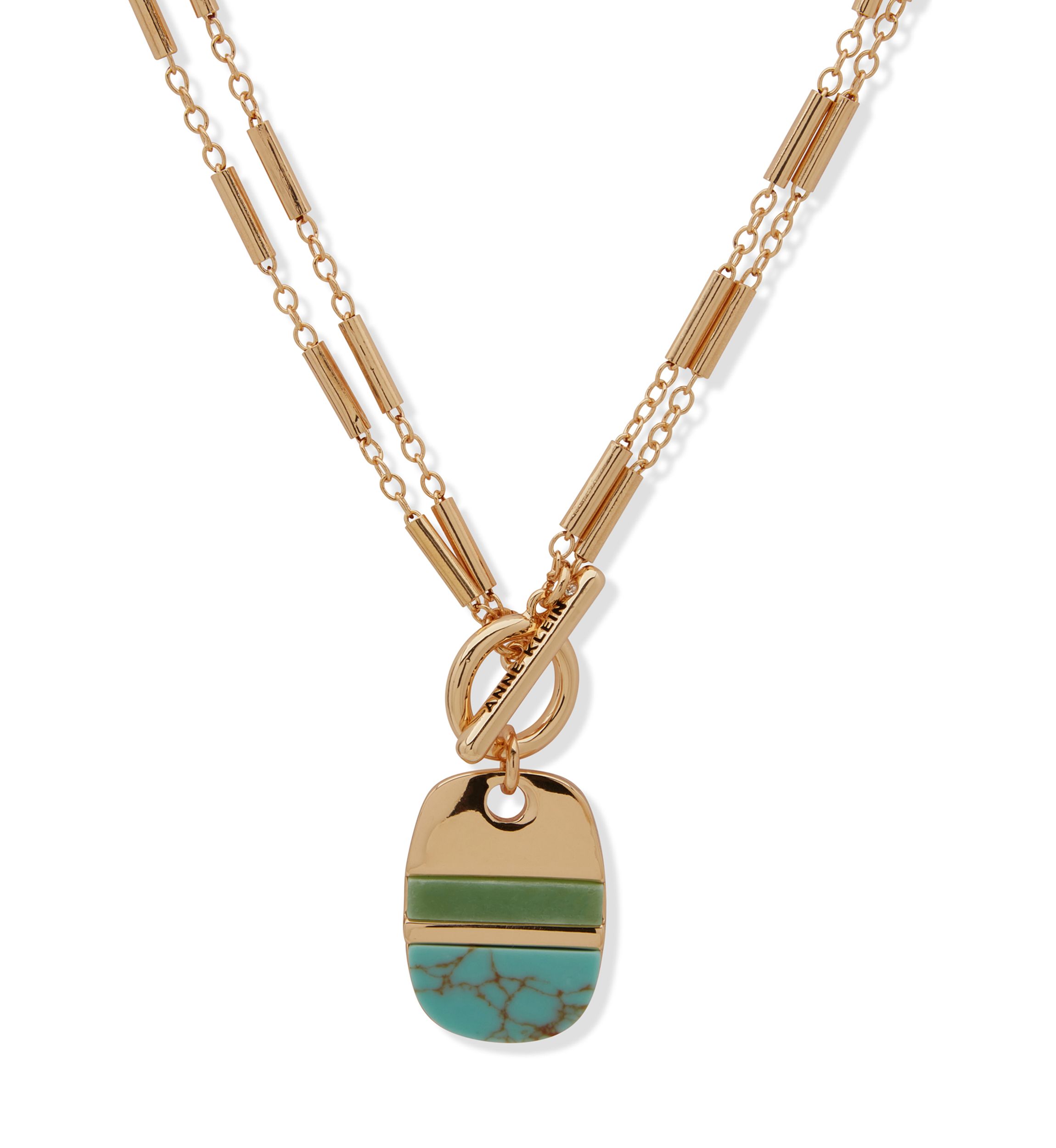 Gold Tone Multi Inlay Pendant Necklace