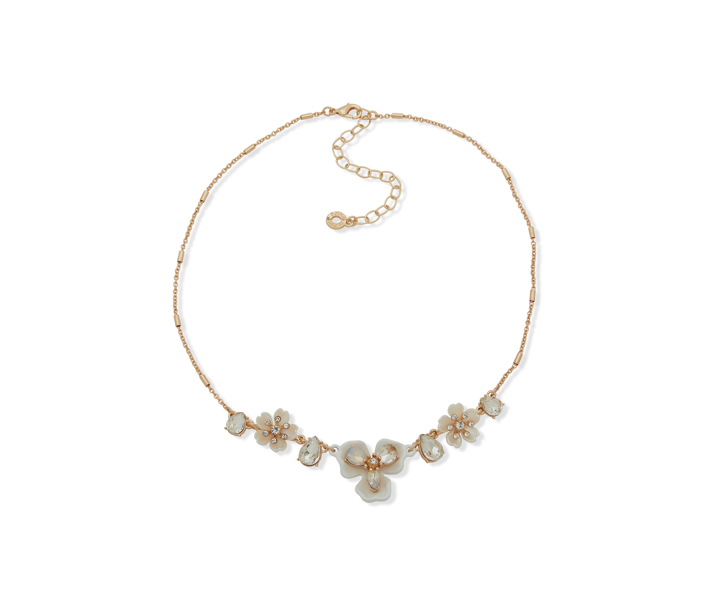 Gold Tone White Flower Stone Frontal Necklace
