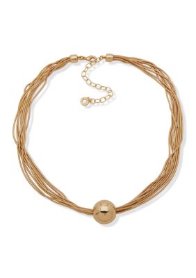 Anne Klein Multirow Snake Chain Pendant Statement Necklace, Gold, 16 in