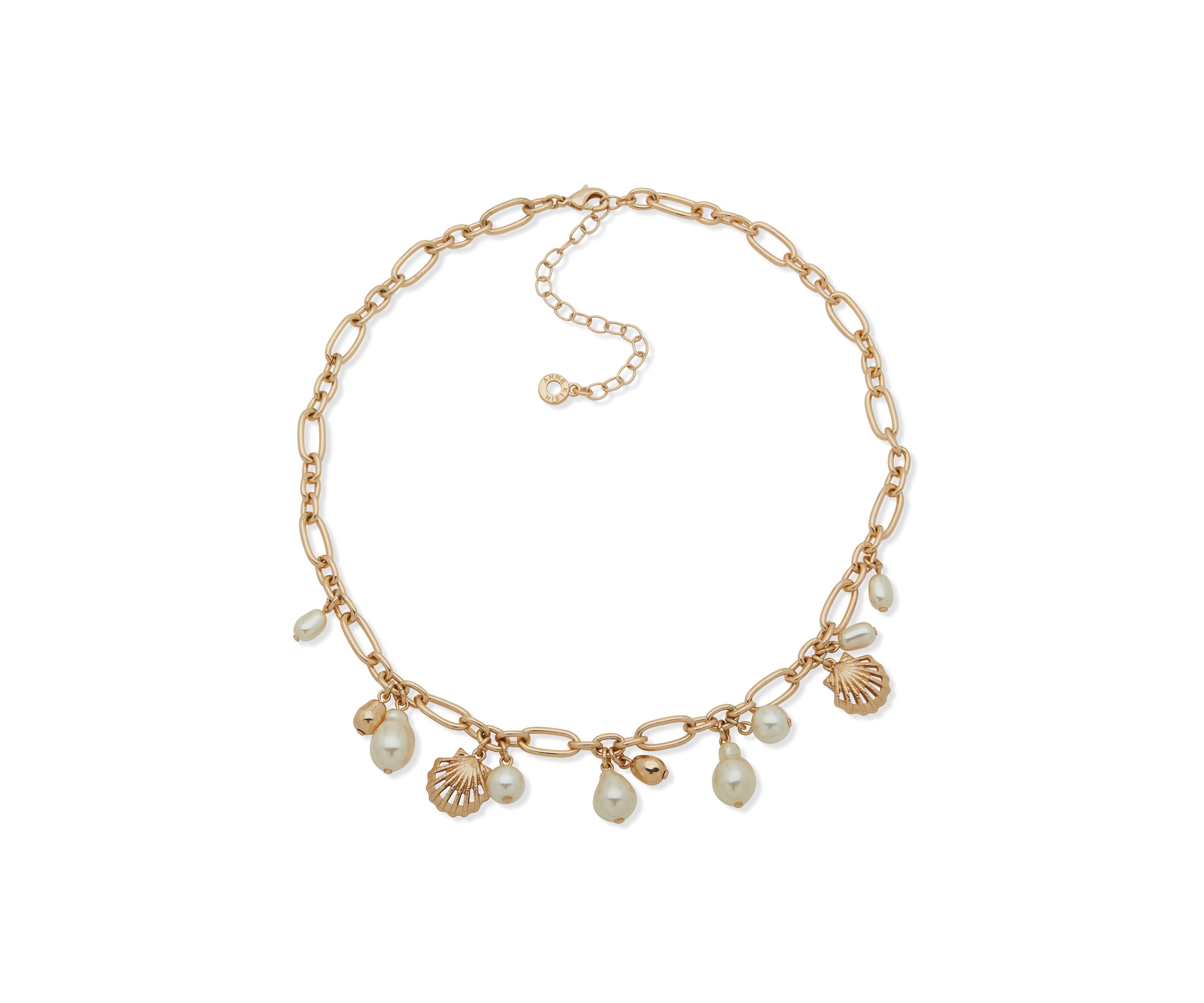 Gold Tone Pearl Shell Frontal Charm Necklace