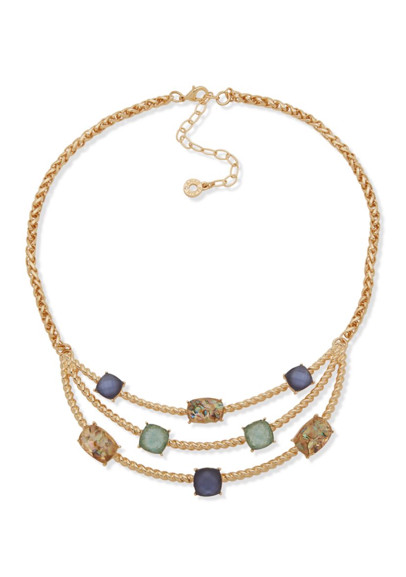 Gold Tone Multi Roped Multirow Necklace