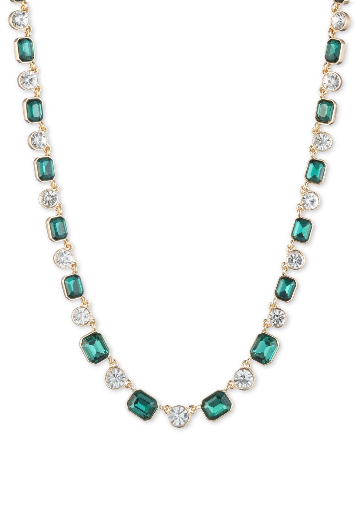 Gold Tone Green Crystal Collar Necklace