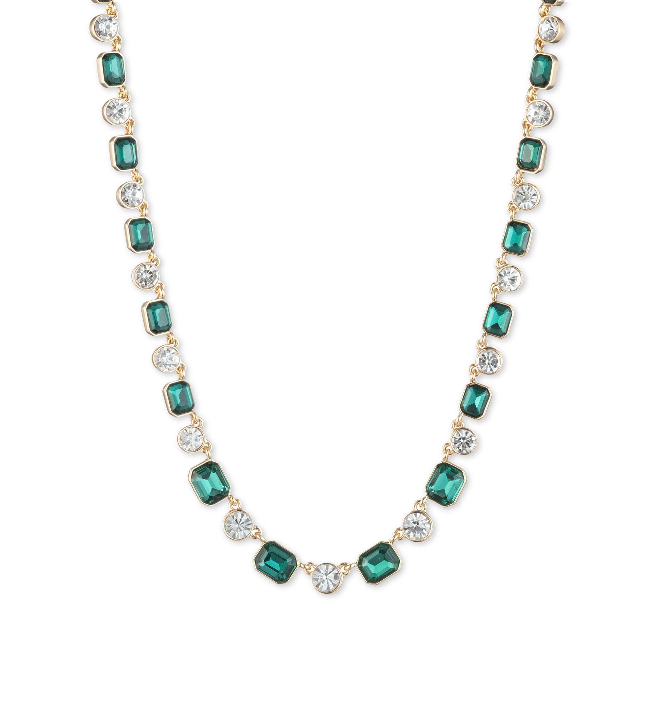 Gold Tone Green Crystal Collar Necklace
