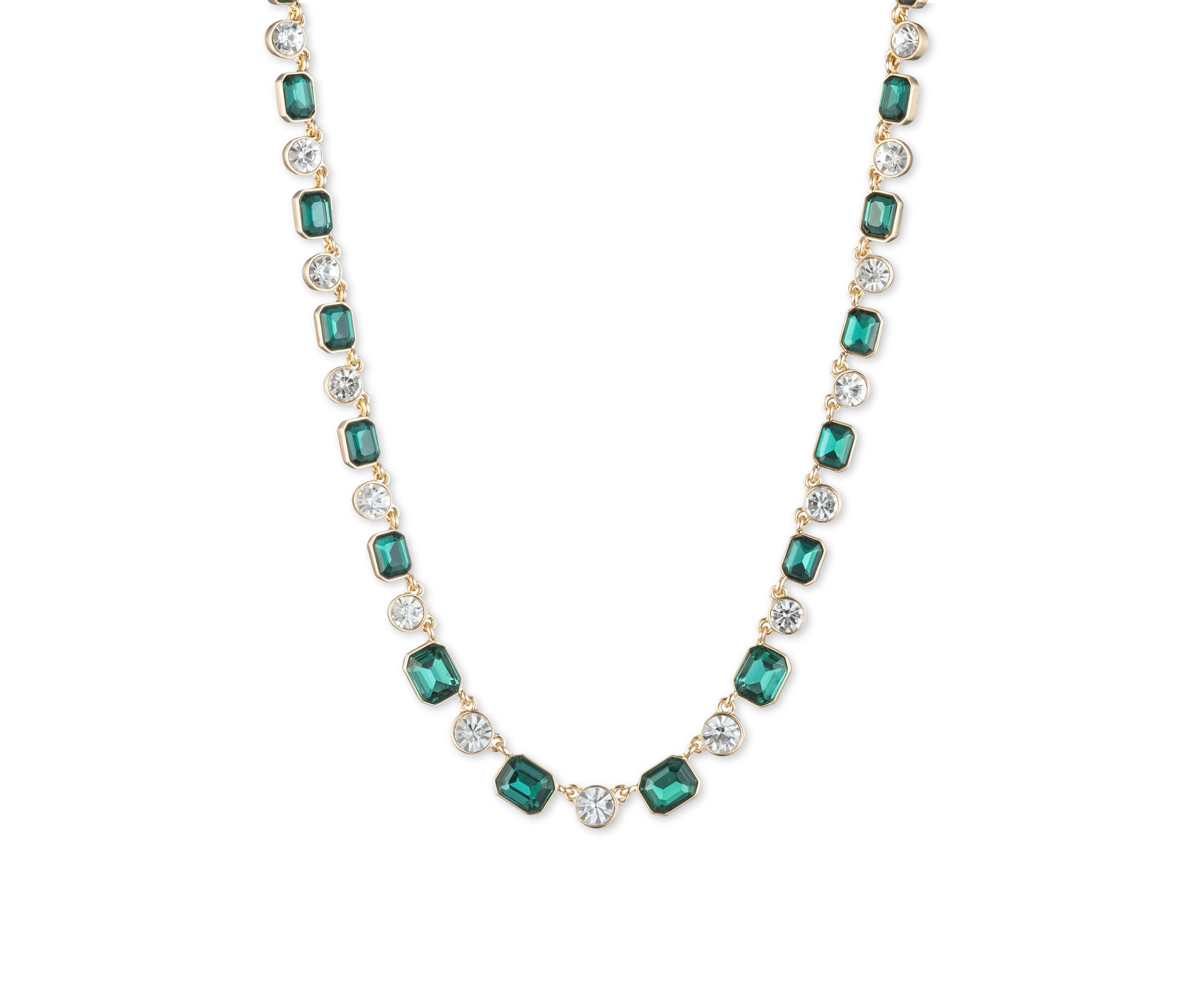 Gold Tone Green Crystal Collar Necklace