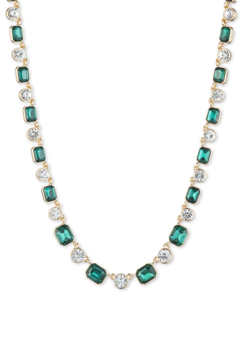 Gold Tone Green Crystal Collar Necklace