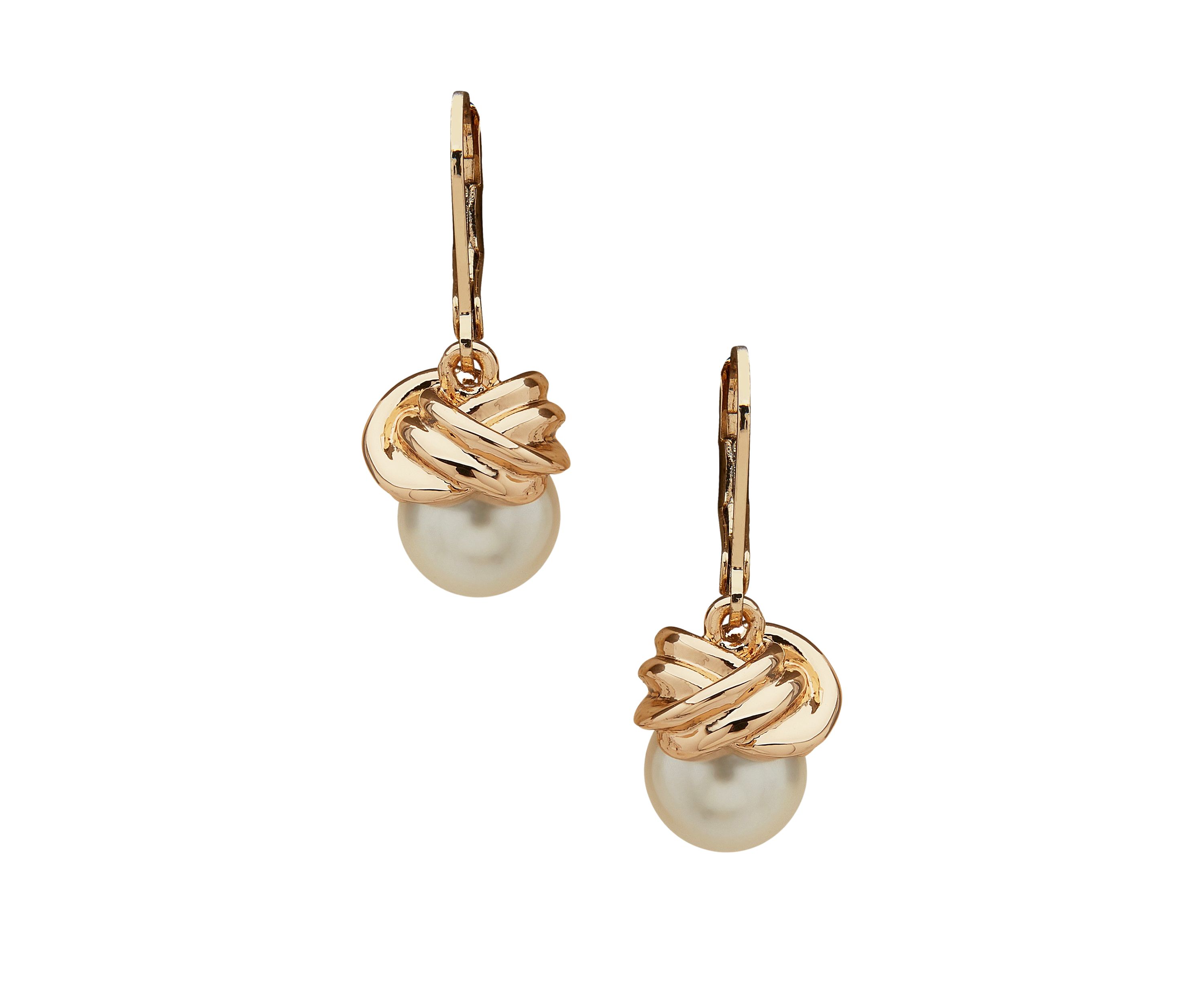 Gold Tone Lever Back Pearl Drop Earrings