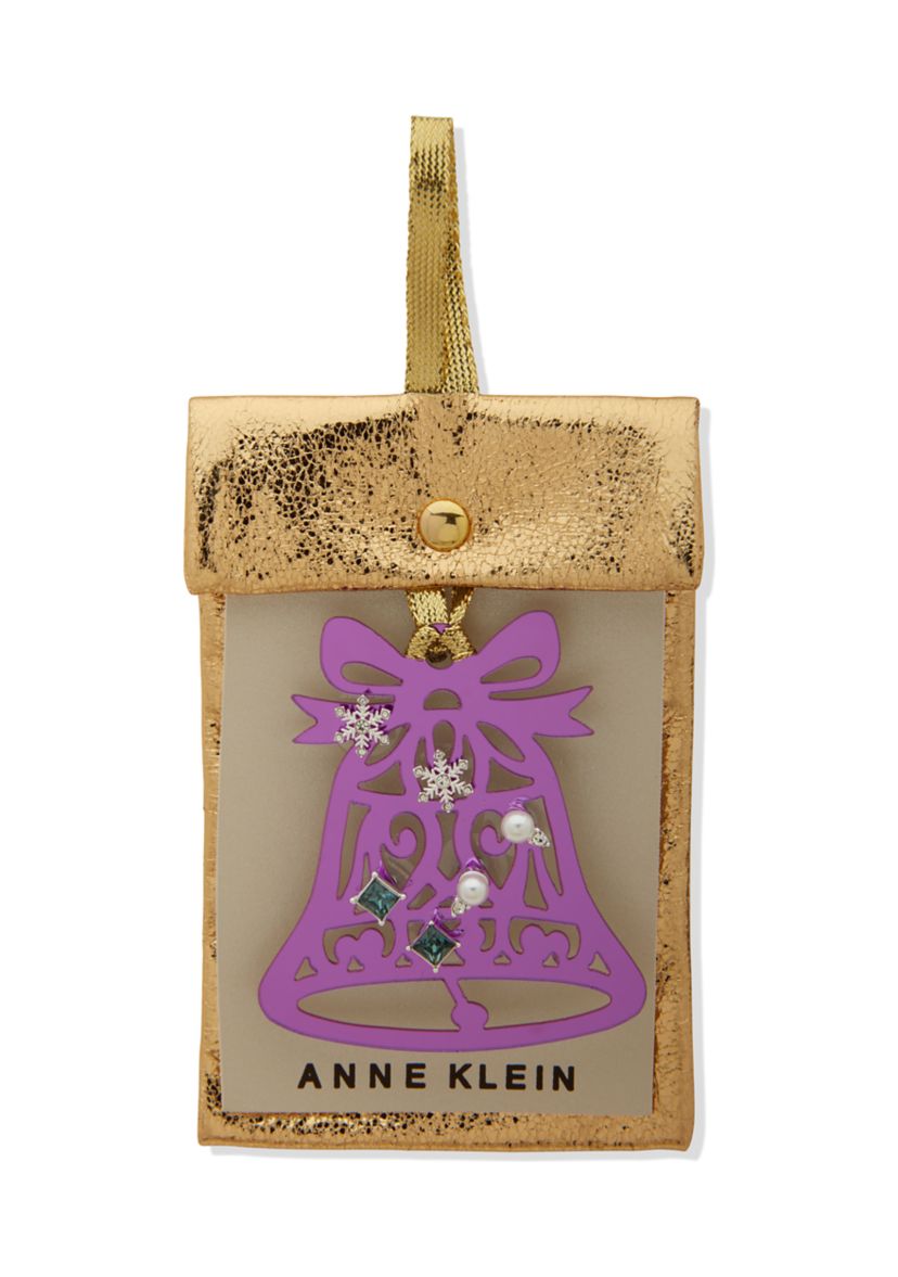 Silver Tone Trio Pearl Crystal Sapphire Stud Earrings in Gold Pouch