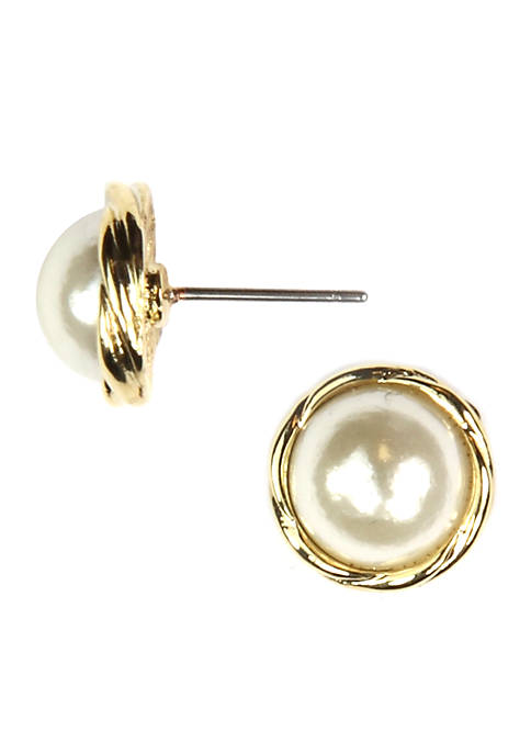 Anne Klein Pearl Button Earrings