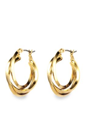 Anne Klein Gold Tone Three Ring Hoop Earrings, Yellow