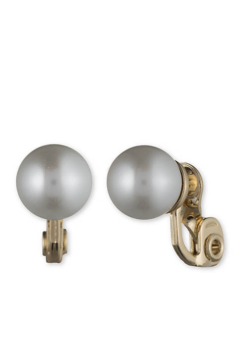 Anne Klein White Pearl Clip Earrings