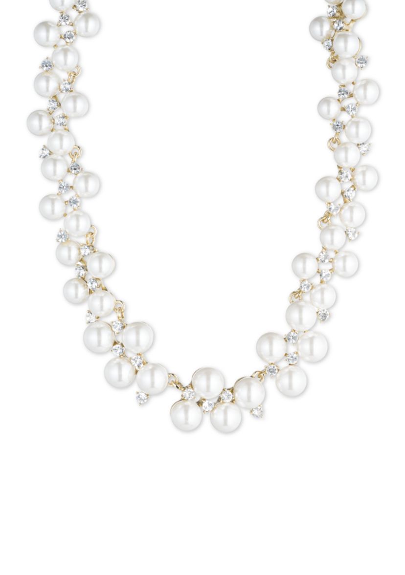Gold Tone Anne Klein Pearl and Crystal Collar Necklace