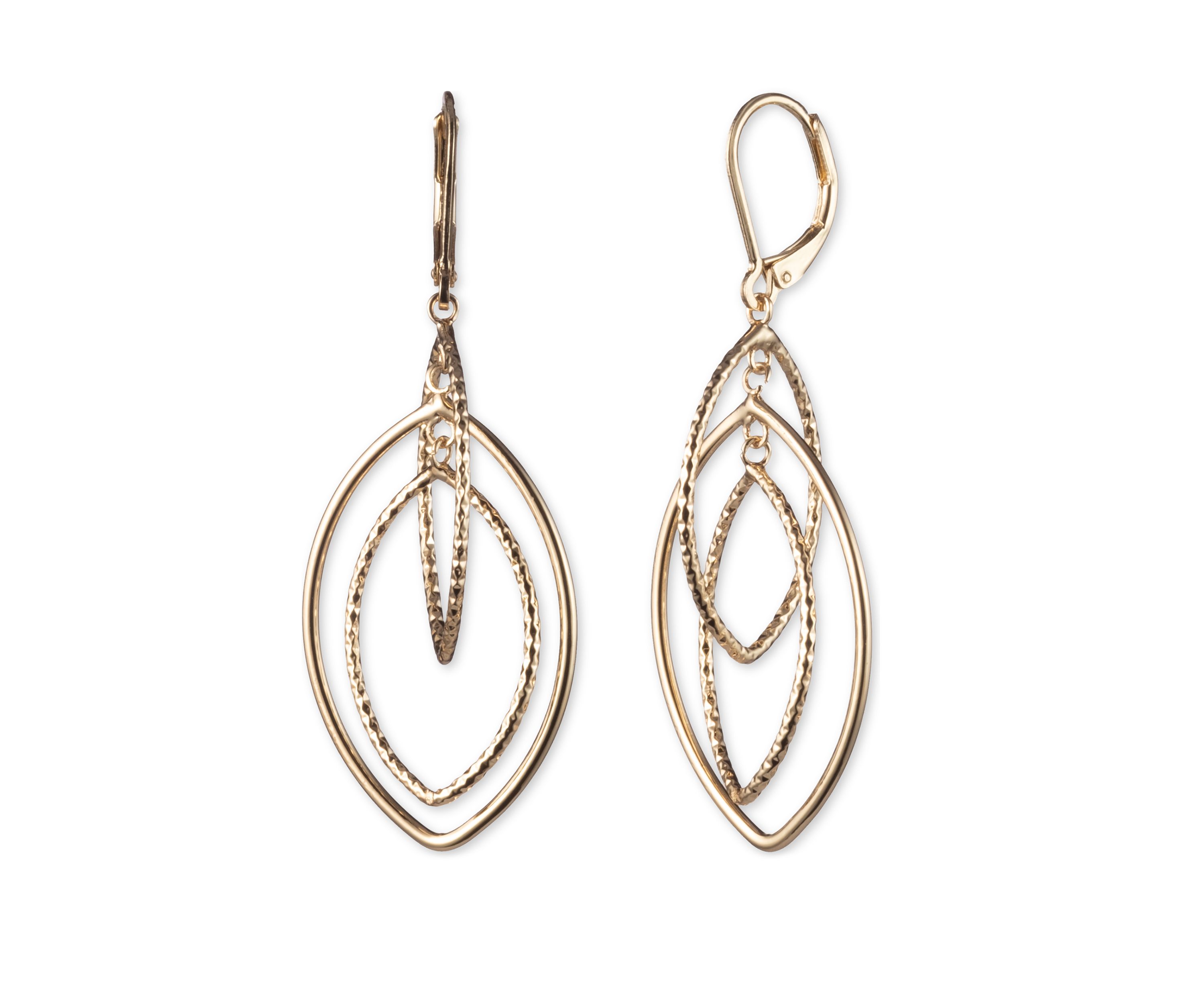 Gold Tone Large Textured Open Drop Earrings