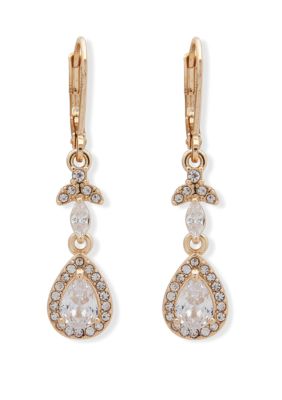 Anne Klein Gold Tone and Crystal Teardrop Lever Back Drop Earrings -  580200560520897