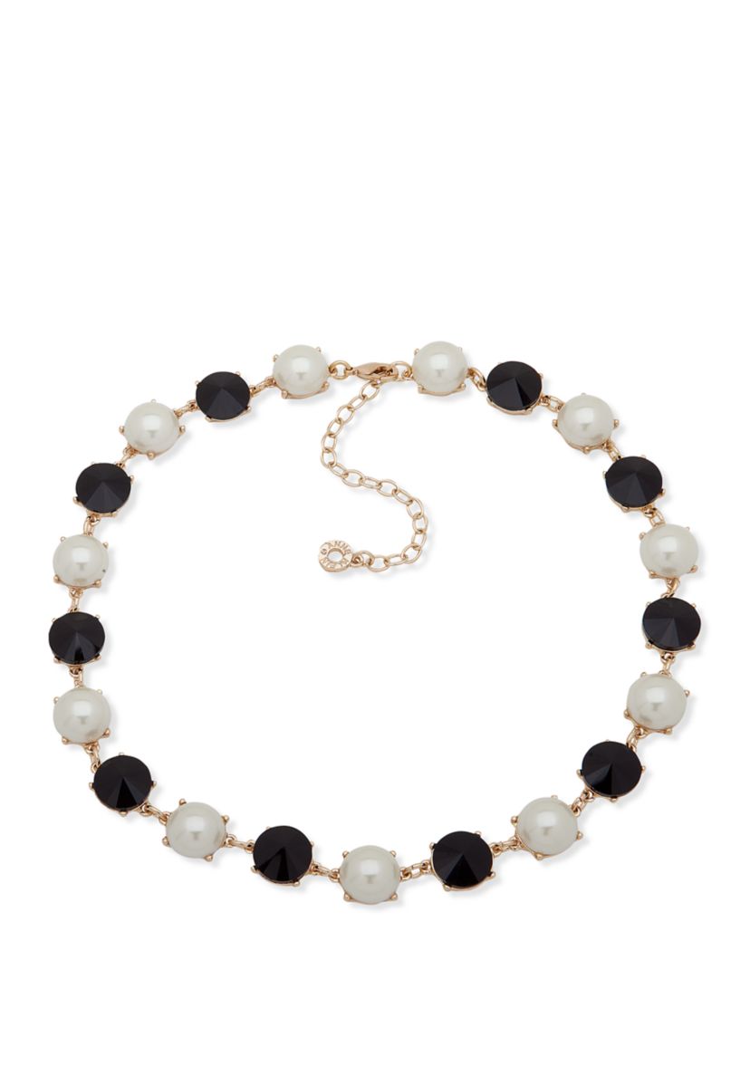 16 Inch Gold Tone White Jet Collar Necklace