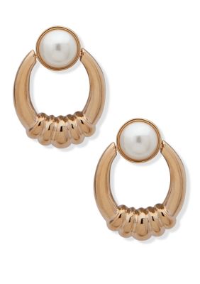 Anne Klein Gold Tone White Pearl Door Knocker Earrings Belk